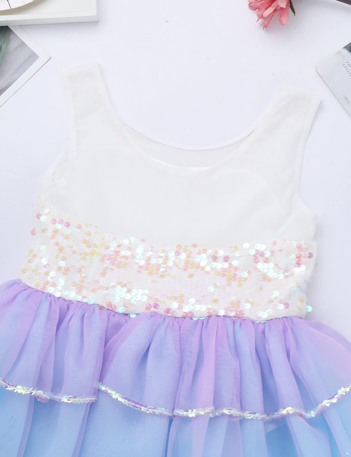 TiaoBug Girls' Ballet Dance Tutu Dress - Shiny Sequins Mesh Ruffled Leotard for Ballet, Gymnastics, Recital & Performance - Perfect for Dance Competitions, Birthday Parties & Photo Shoots