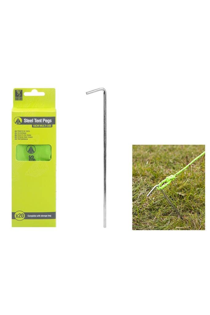 Summit Pack of 20 Heavy Duty Outdoor Camping Tent Pegs with Carry Bag - Perfect for Backpacking, Hiking & Beach Tents