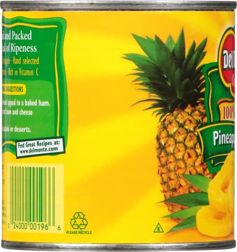 DEL MONTE Sliced Pineapple in 100% Juice, 15.25 oz Canned Fruit - Sweet & Juicy Pineapple Slices for Snacks, Desserts, Smoothies & Tropical Recipes