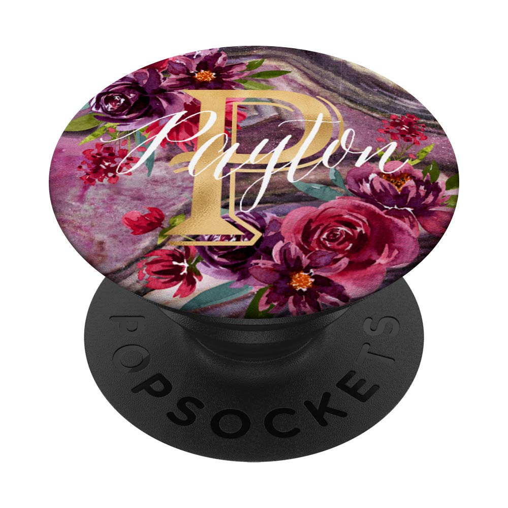 Payton Initial P Monogram Rose Floral Purple Marble Phone Case - Stylish Protective Cover for iPhone & Samsung, Perfect Gift for Women & Girls