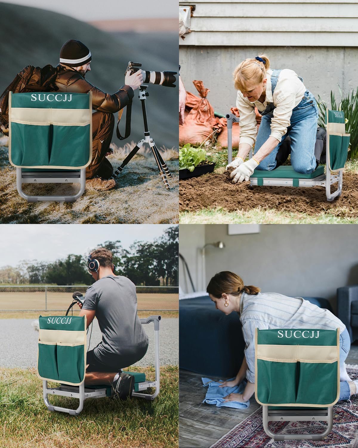 Heavy Duty Foldable Garden Kneeler and Seat - Extra Wide Gardening Bench with Handles for Seniors & Women - Perfect for Planting, Weeding, and Outdoor Activities (Green)