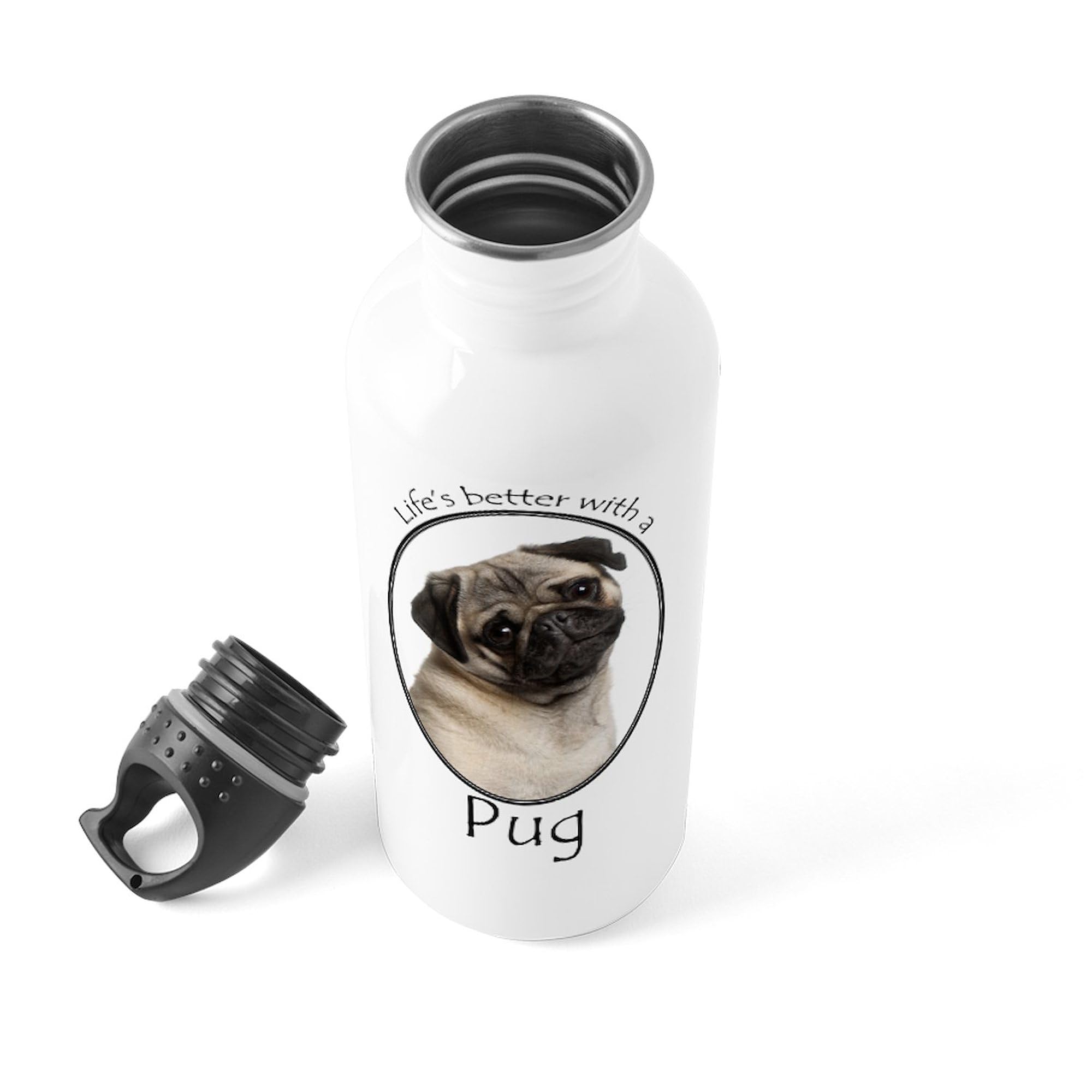 Lifes Better Pug Stainless Steel Water Bottle 1.0L (34 oz) - Insulated Double Wall Vacuum Flask for Hot & Cold Drinks - Perfect for School, Gym, Hiking & Office Use