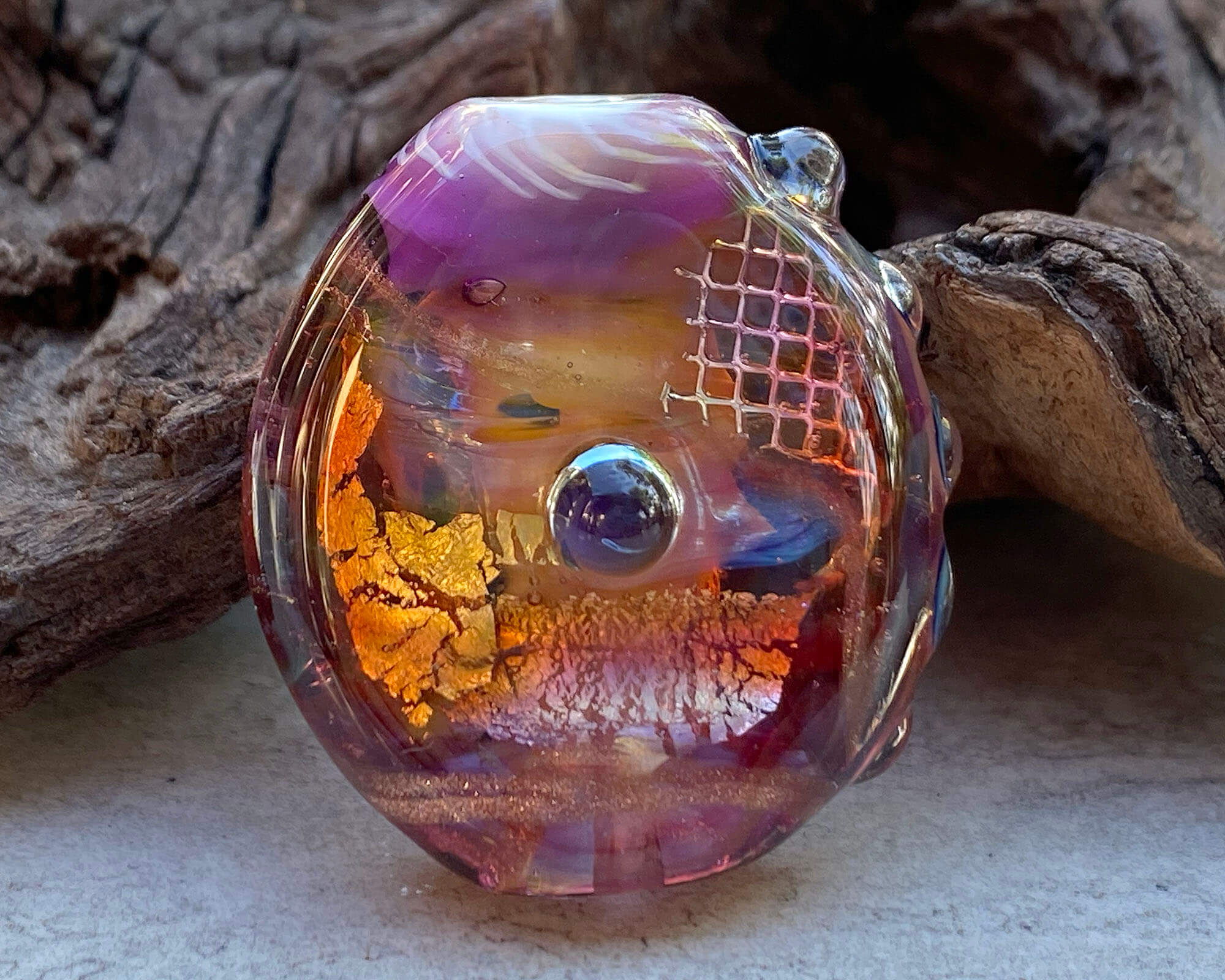 Handmade Rainbow Sunken Treasure Lampwork Glass Focal Bead - SRA Certified for Jewelry Making, DIY Crafts & Unique Gifts | Perfect for Necklaces, Bracelets & Home Decor