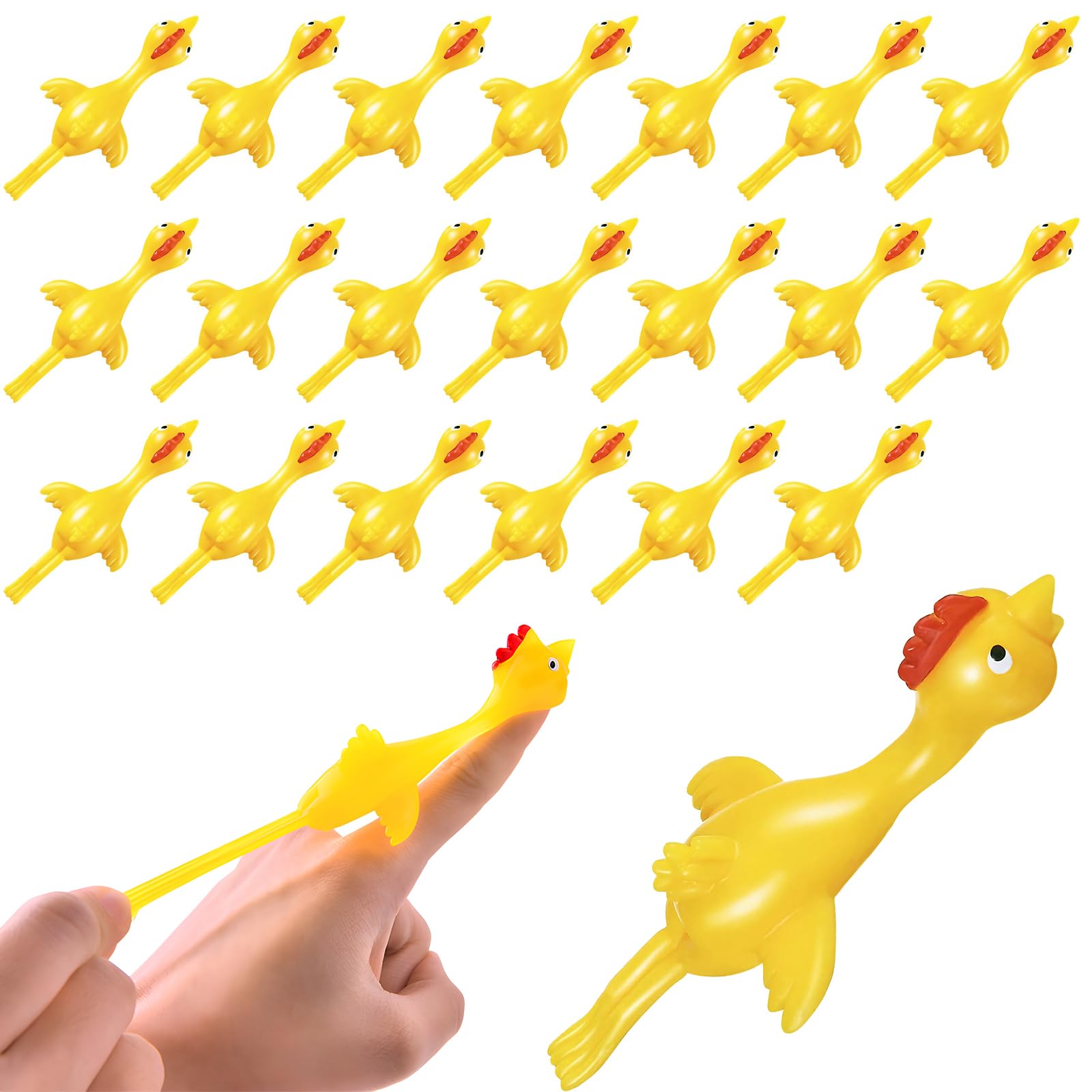 20 Pack Flying Chicken Slingshot Toys - Funny Rubber Chicken Finger Slingshots for Kids, Teens & Adults - Novelty Gag Gifts for Parties, Pranks & Outdoor Fun - Great for Birthday Gifts, Classroom Rewards & Stress Relief
