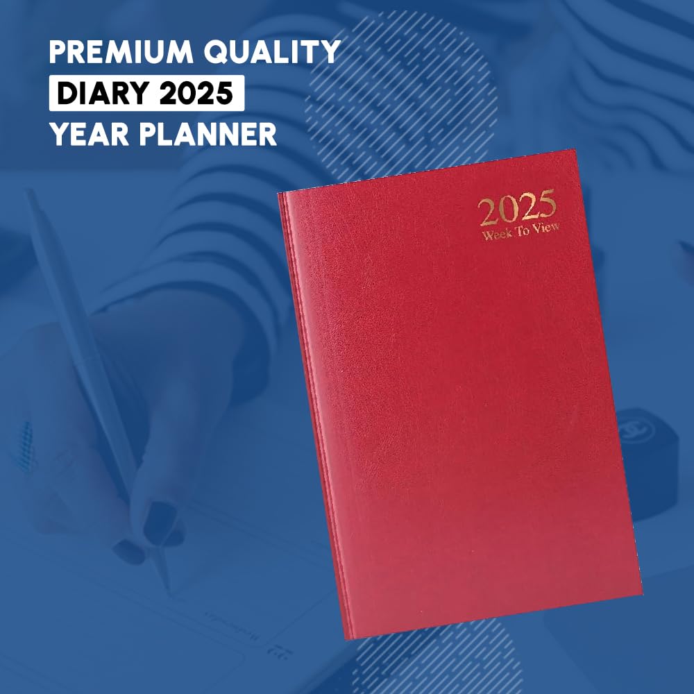 1ABOVE 2025 A5 Week-to-View Diary Planner - 60gsm Paper, Hardback Casebound Cover - Perfect for Home, Office & School Organization (Red)