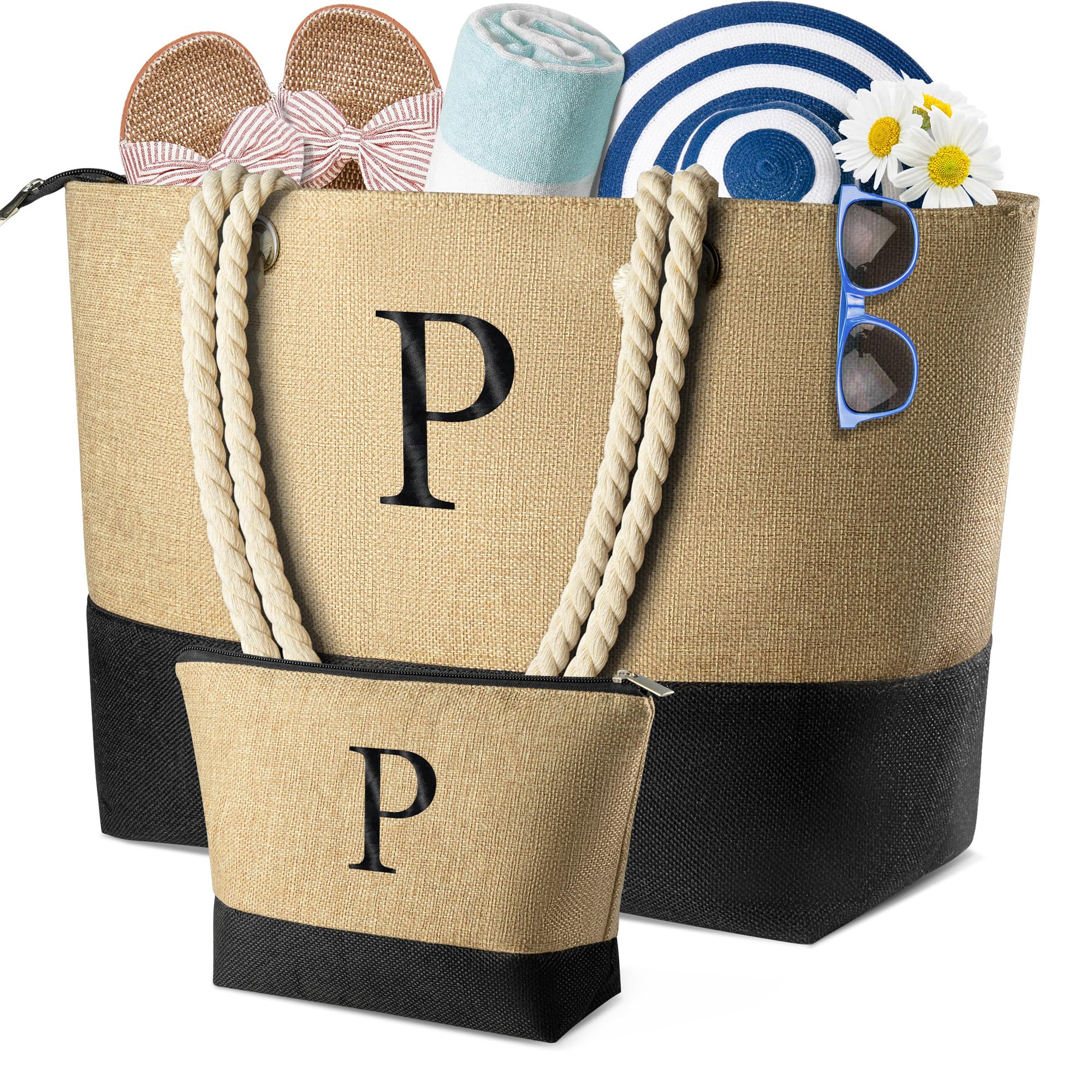 TOPEAST Women's Christmas Gifts - Stylish Beach Tote Bag with Matching Makeup Pouch | Perfect Travel Essential & Holiday Present for Mom, Wife, Friends | Great for Beach Vacations, Weekend Getaways & Birthday Celebrations