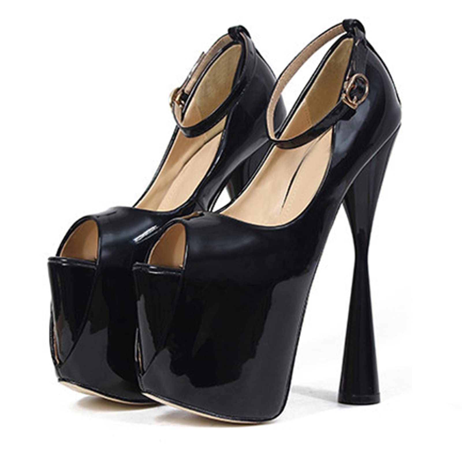 HUANGDAN Women's High Heel Sandals - Patent Leather Peep Toe Pumps with Platform for Party, Evening & Wedding | Comfortable Dress Shoes for Women | Size 6, Black | Perfect for Cocktail Parties, Date Nights & Formal Events
