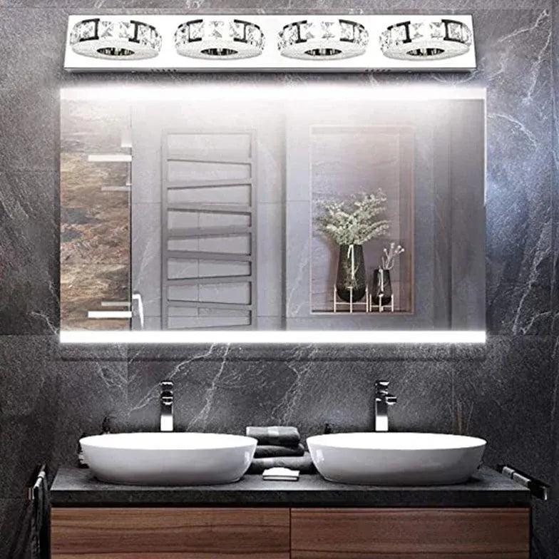 Elegant Ring Shaped Crystal Silver Bathroom Wall Lights - Modern Vanity Sconce for Bathroom, Bedroom, and Hallway Decor - Waterproof & Energy Efficient LED Lighting Fixture
