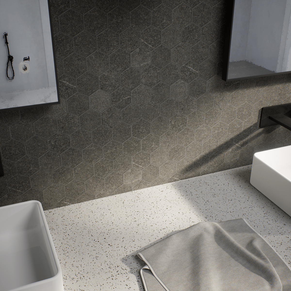 2-Inch Hexagon Mjork Carbon Matte Porcelain Mosaic Tile - Modern Kitchen Backsplash, Bathroom Wall & Floor Decor