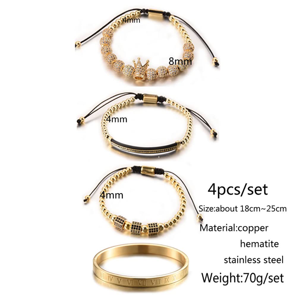 Men's Beaded Bracelet with Micro Pave Zircon - Stainless Steel Cuff Bangle for Men & Women - Perfect for Casual Wear, Gifts & Special Occasions