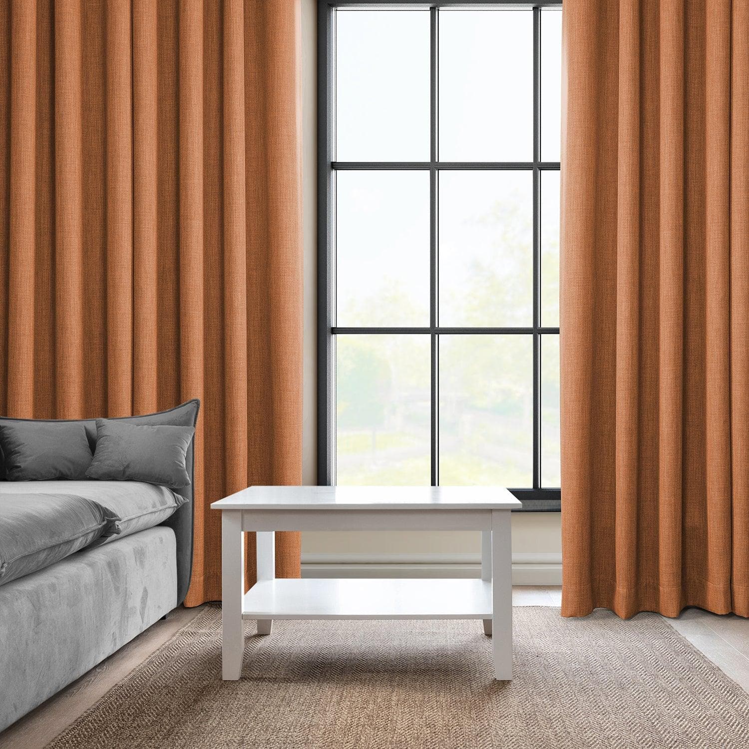 Desert Orange Grommet Textured Faux Linen Blackout Curtains - Thermal Insulated Window Drapes for Bedroom, Living Room & Home Theater