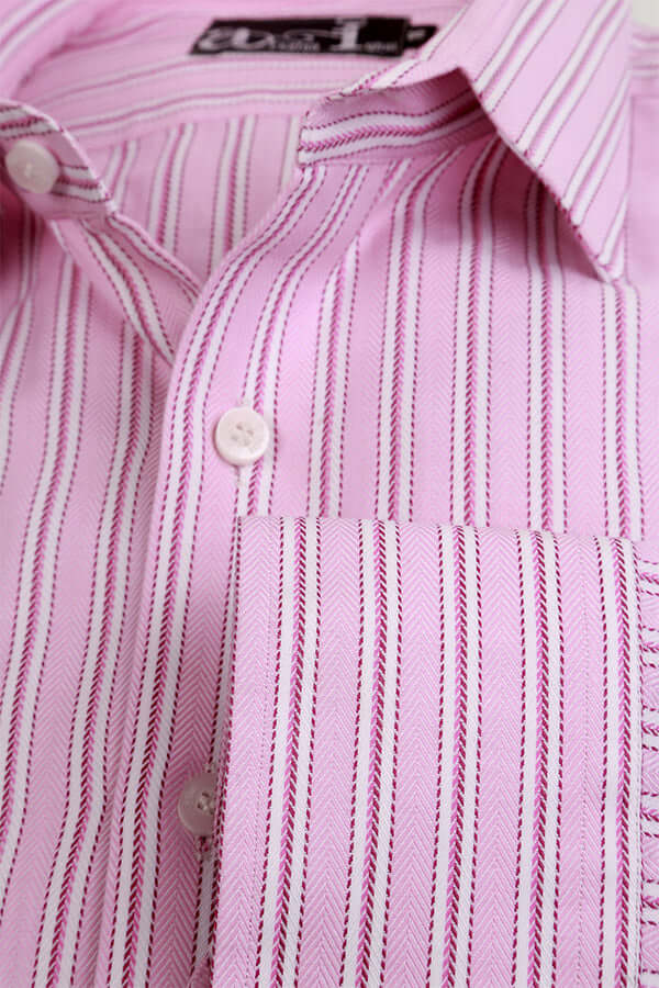 Classic Pink and White Striped Formal Dress Shirt for Men - Slim Fit Business Office Wear - Perfect for Work, Weddings & Special Occasions
