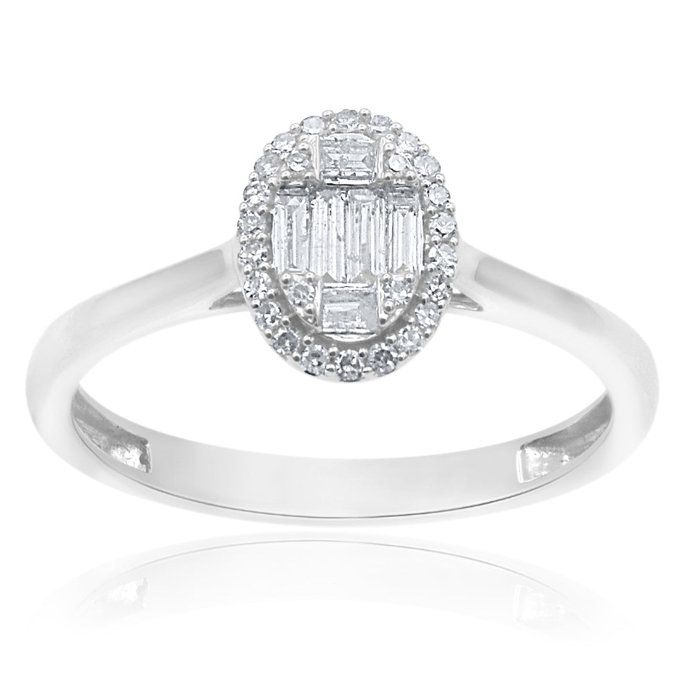 9ct White Gold Diamond Ring with 26 Brilliant & 6 Baguette Cut Diamonds - Elegant Wedding, Engagement & Anniversary Jewelry Gift for Women