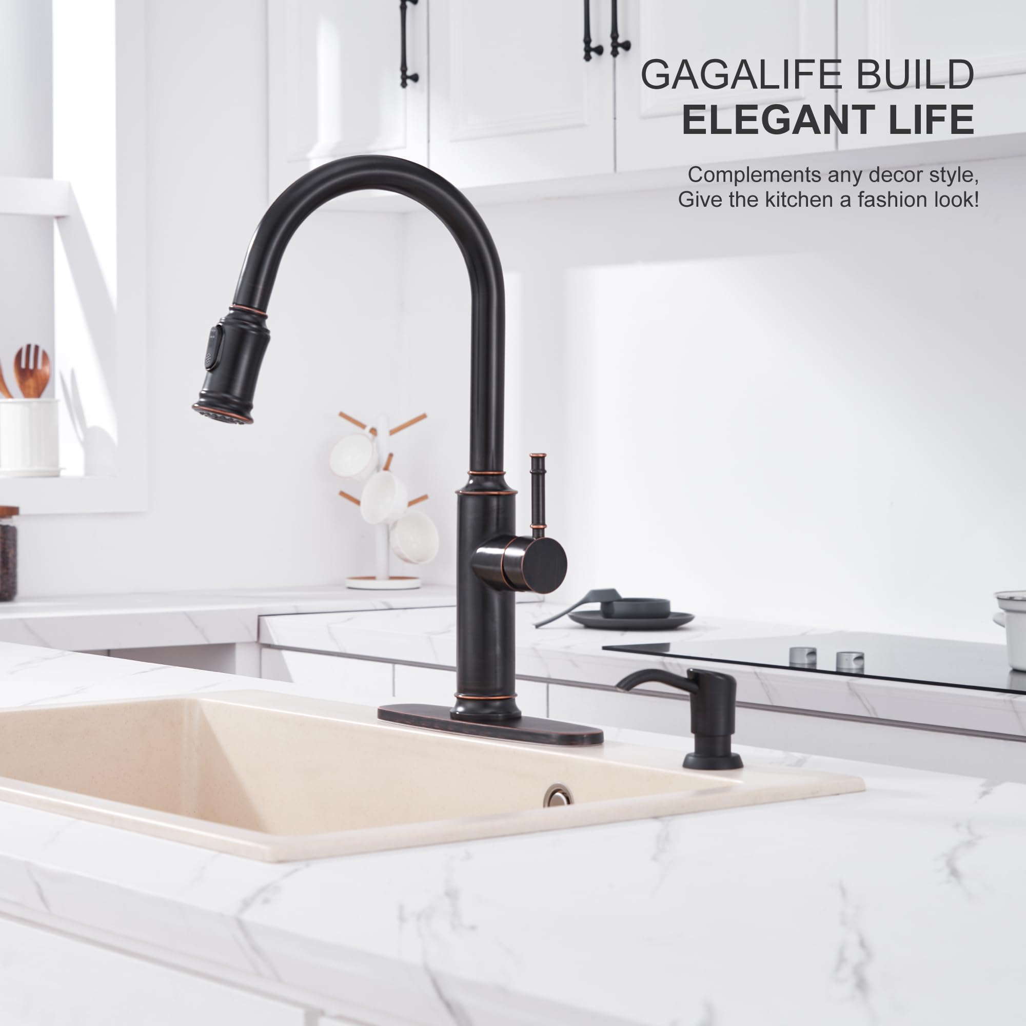 GAGALIFE Oil Rubbed Bronze Soap Dispenser for Kitchen Sink - 13oz Large Capacity ABS Countertop Soap Dispenser with Venetian Bronze Finish - Perfect for Bathroom, Kitchen, Pet Washing Station & Office Use