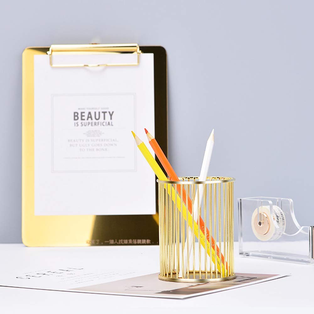 Stylish Gold Wire Metal Pen Holder - 2-Pack Decorative Desk Organizer for Pencils, Pens & Office Supplies | Perfect for Home, Office & School Workspace Organization