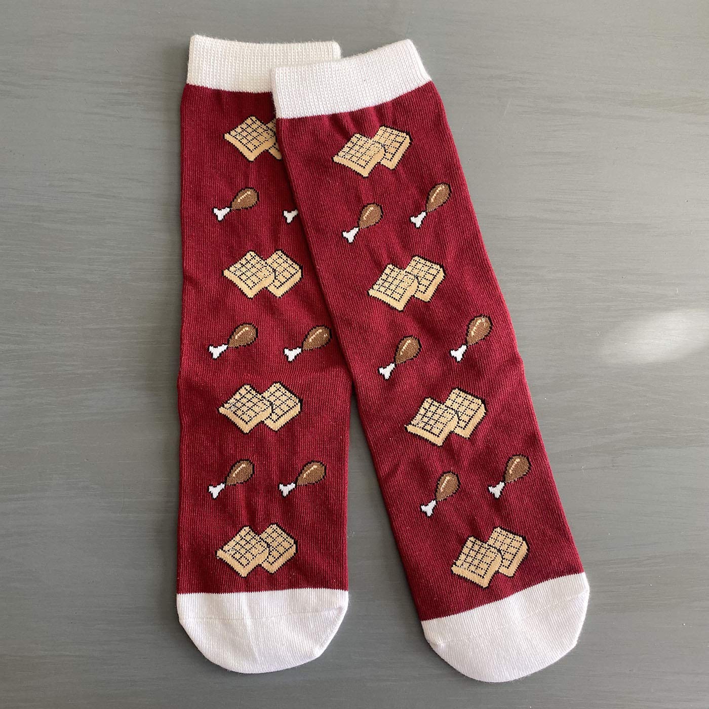Funky Chicken & Waffles Crew Socks - Crazy Novelty Socks for Men, Women & Kids - Comfortable Cotton Blend Socks for Casual Wear, Cosplay & Gift Giving