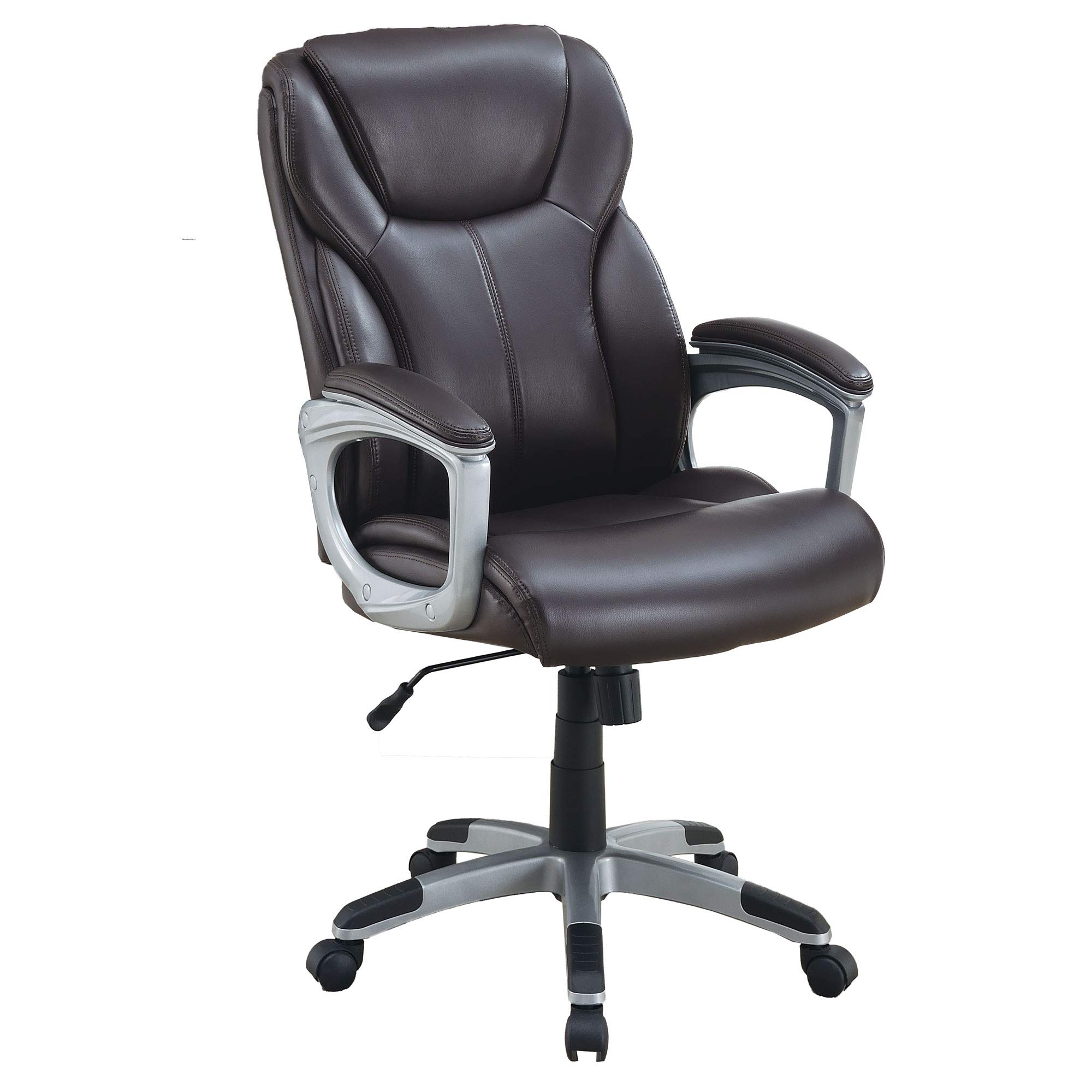 Poundex Blake Ergonomic Office Chair - Adjustable Height, Brown Leather Executive Desk Chair for Home & Office Workspace - Perfect for Long Hours Sitting, Computer Work, and Video Conferencing