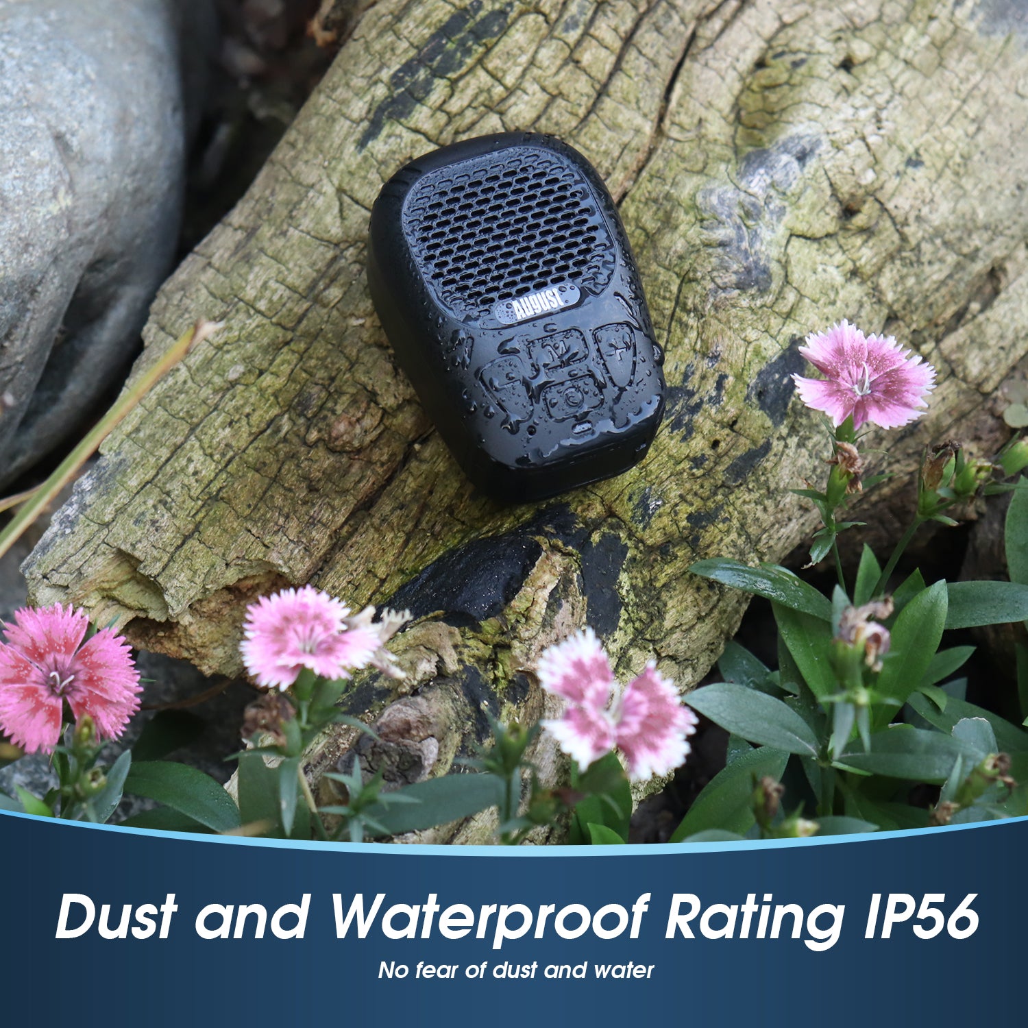 August MS550 Mini Waterproof Bluetooth Speaker - Portable Wireless Speaker for Cycling, Hiking, Camping, Beach, Pool & Outdoor Adventures | IPX7 Waterproof, Shockproof & Dustproof Design