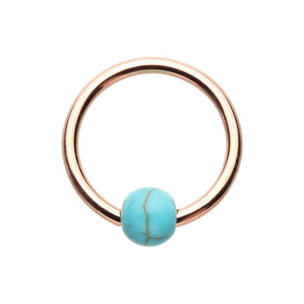Stylish Rose Gold Synthetic Turquoise Bead Captive Ring for Women | Trendy Boho Jewelry for Everyday Wear, Parties & Gifts