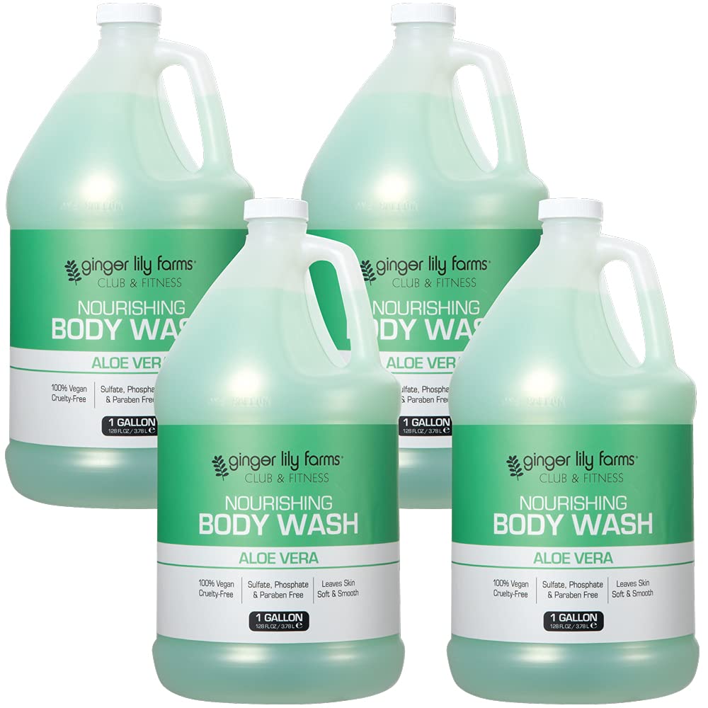 Ginger Lily Farms Club & Fitness Nourishing Body Wash - 100% Vegan, Cruelty-Free, Aloe Vera Scented - 128 Fl Oz (Pack of 4) - Perfect for Gym, Fitness & Post-Workout Shower
