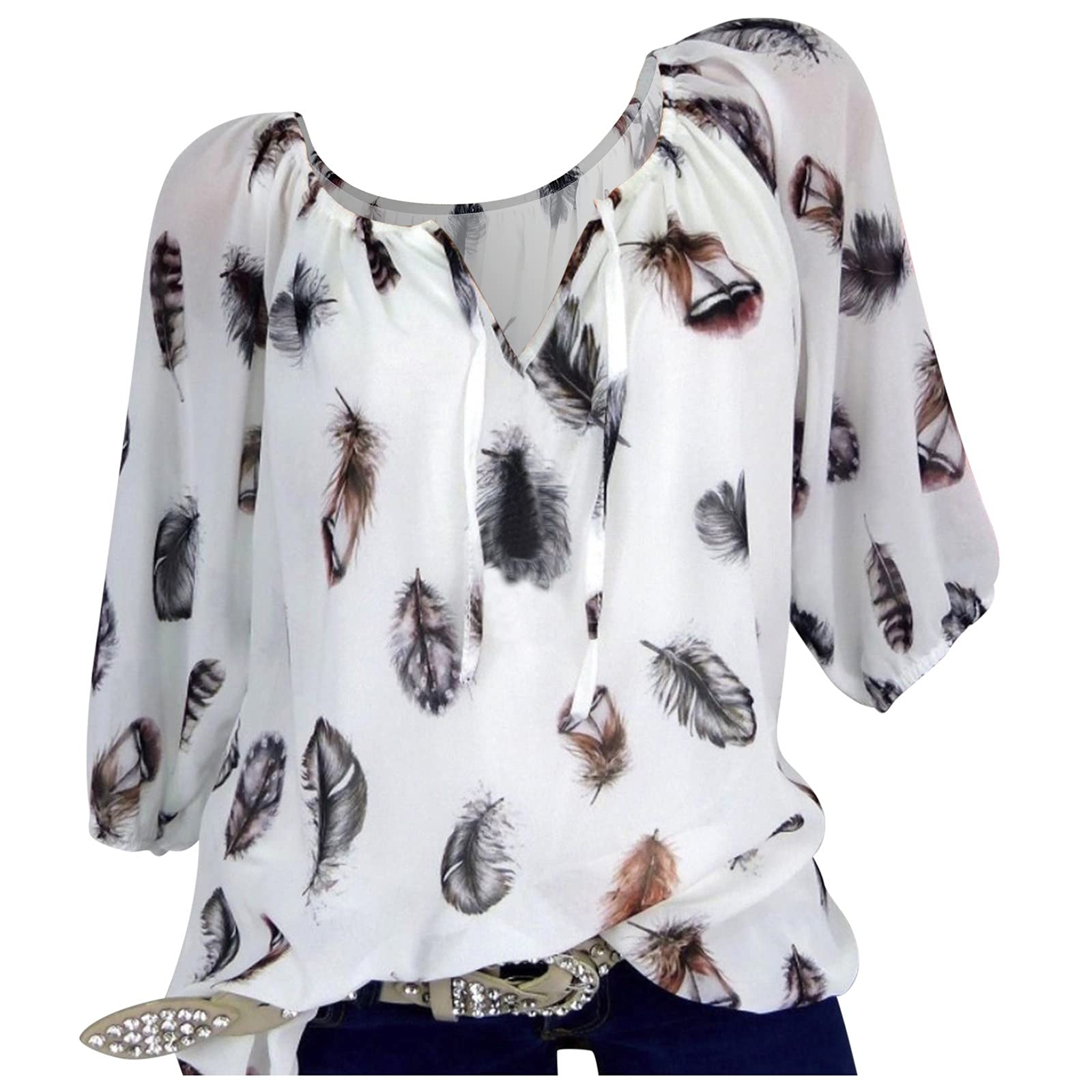 Women's Loose V-Neck Printed T-Shirt - Casual Short Sleeve Summer Top - Plus Size XL - Perfect for Beach, Vacation & Everyday Wear