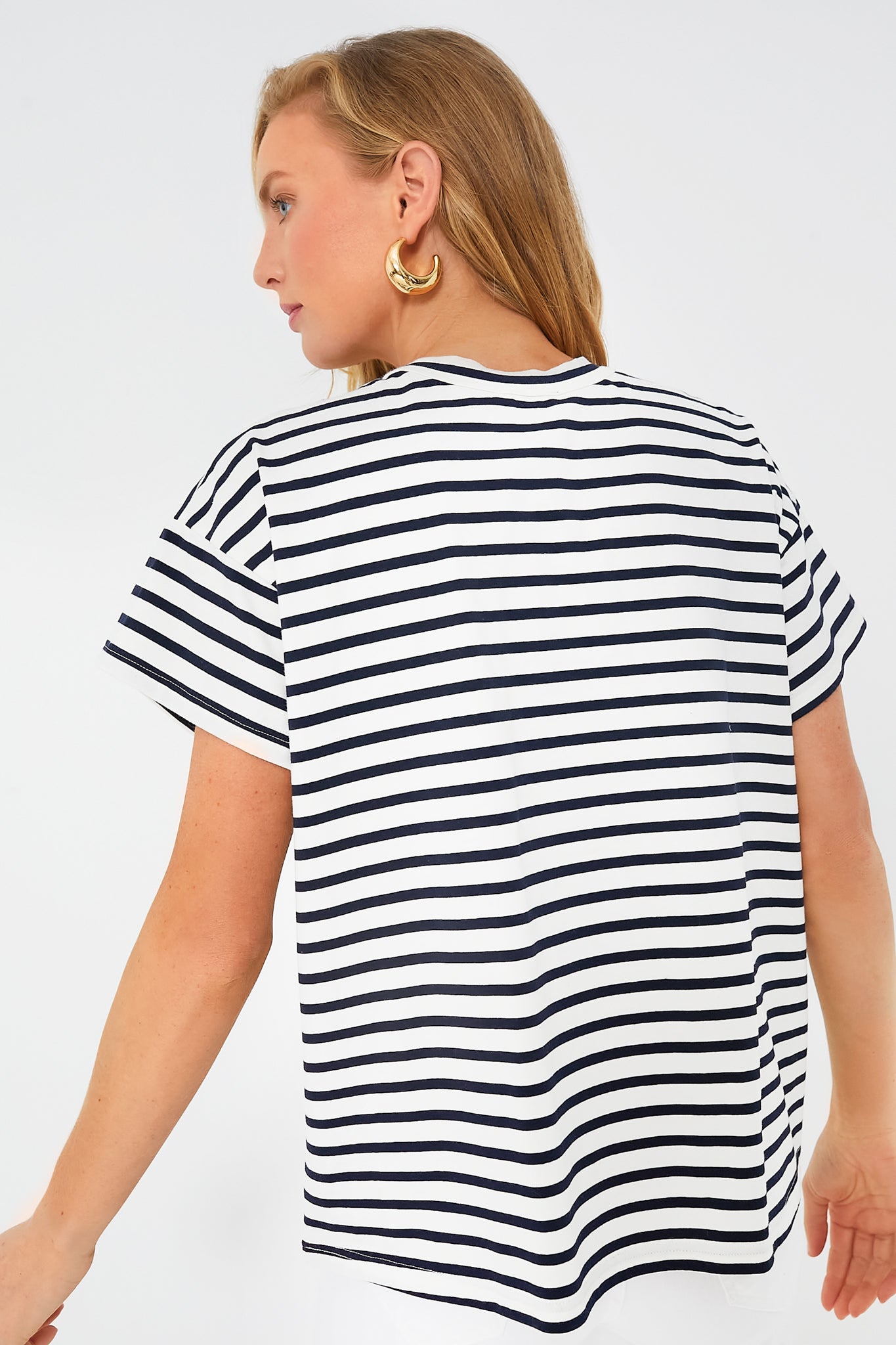 Blue Striped Presley Boyfriend Tee - Soft Cotton Relaxed Fit Women's T-Shirt | Casual Everyday Wear, Weekend Outfits & Layering Essential