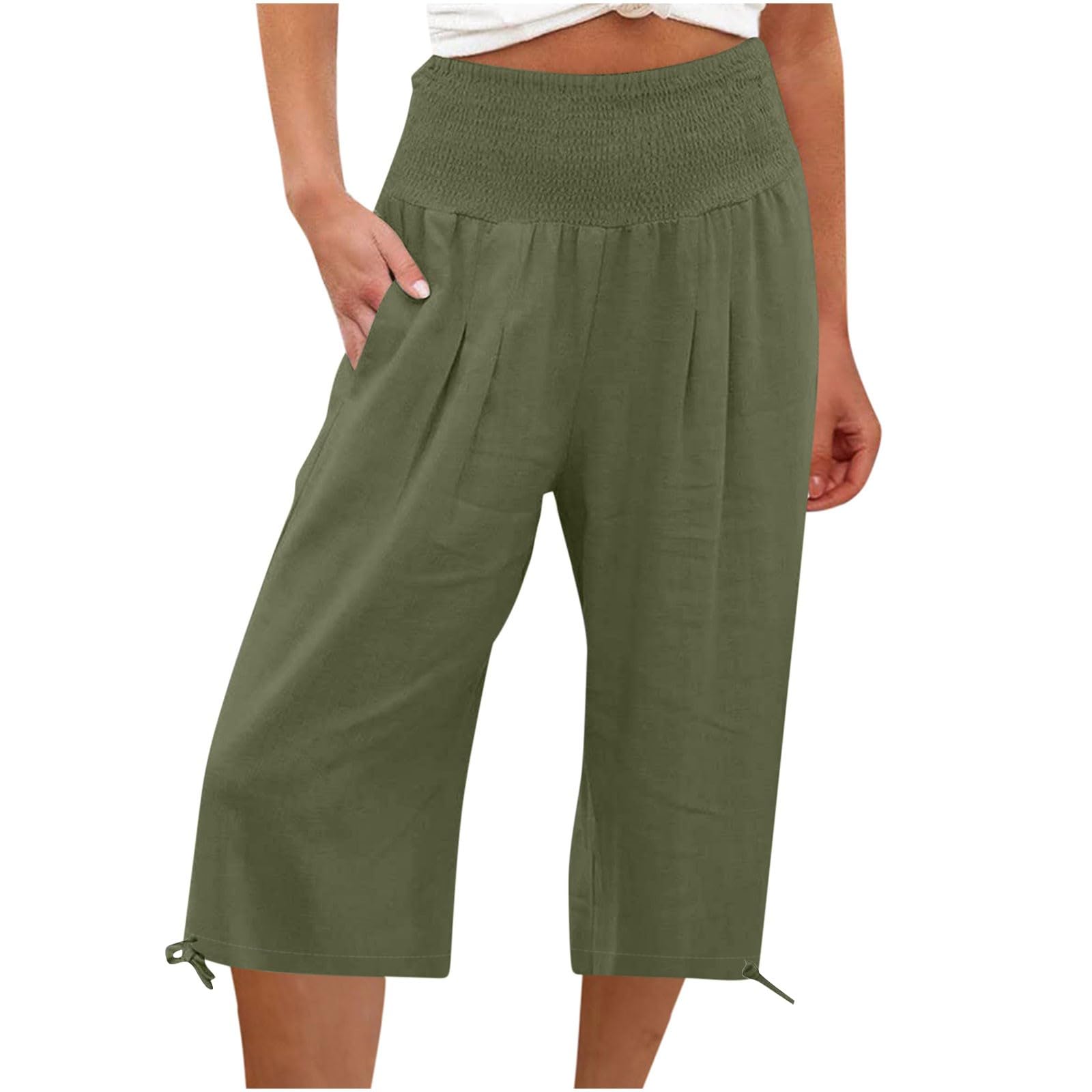 Women's Cotton Linen High Waist Wide Leg Shorts for Summer - Casual & Beach Wear