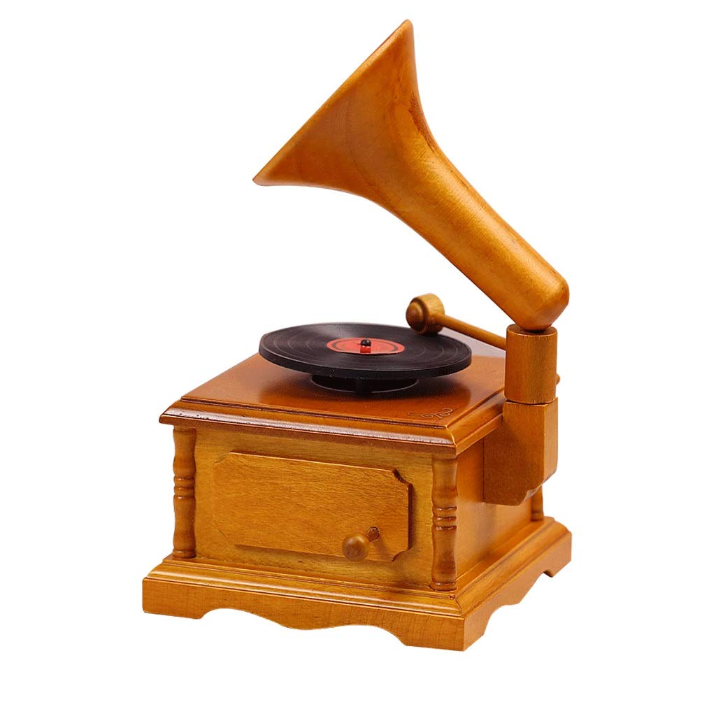 DWQ Retro Wooden Phonograph Music Box - Unique Birthday Gift for Boys, Kids & Boyfriend | Perfect for Home Decor, Nursery, Romantic Surprises & Special Occasions