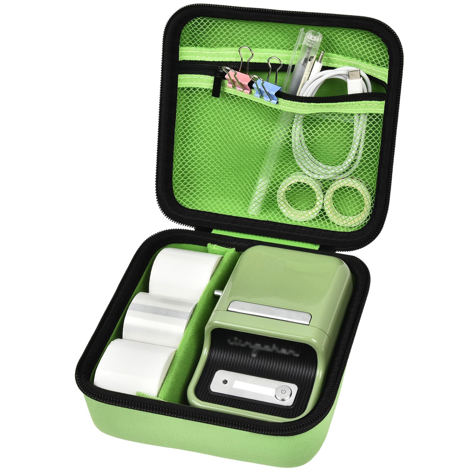 ALKOO Compatible Case for NIIMBOT B21 & B1 Wireless Label Maker - Protective Holder for Thermal Label Printer, Labeling Tapes & Accessories with Mesh Pocket (Green) - Perfect for Office, Warehouse & Home Organization