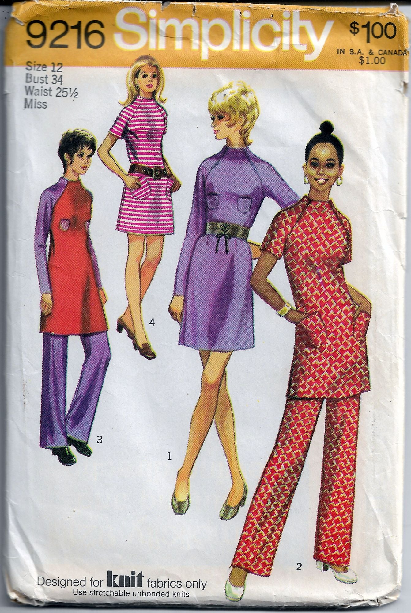 Simplicity 9216 Mini Dress Pants Vintage Sewing Pattern 1970s - Retro Women's Trousers DIY Sewing Project for Home Tailoring & Costume Making