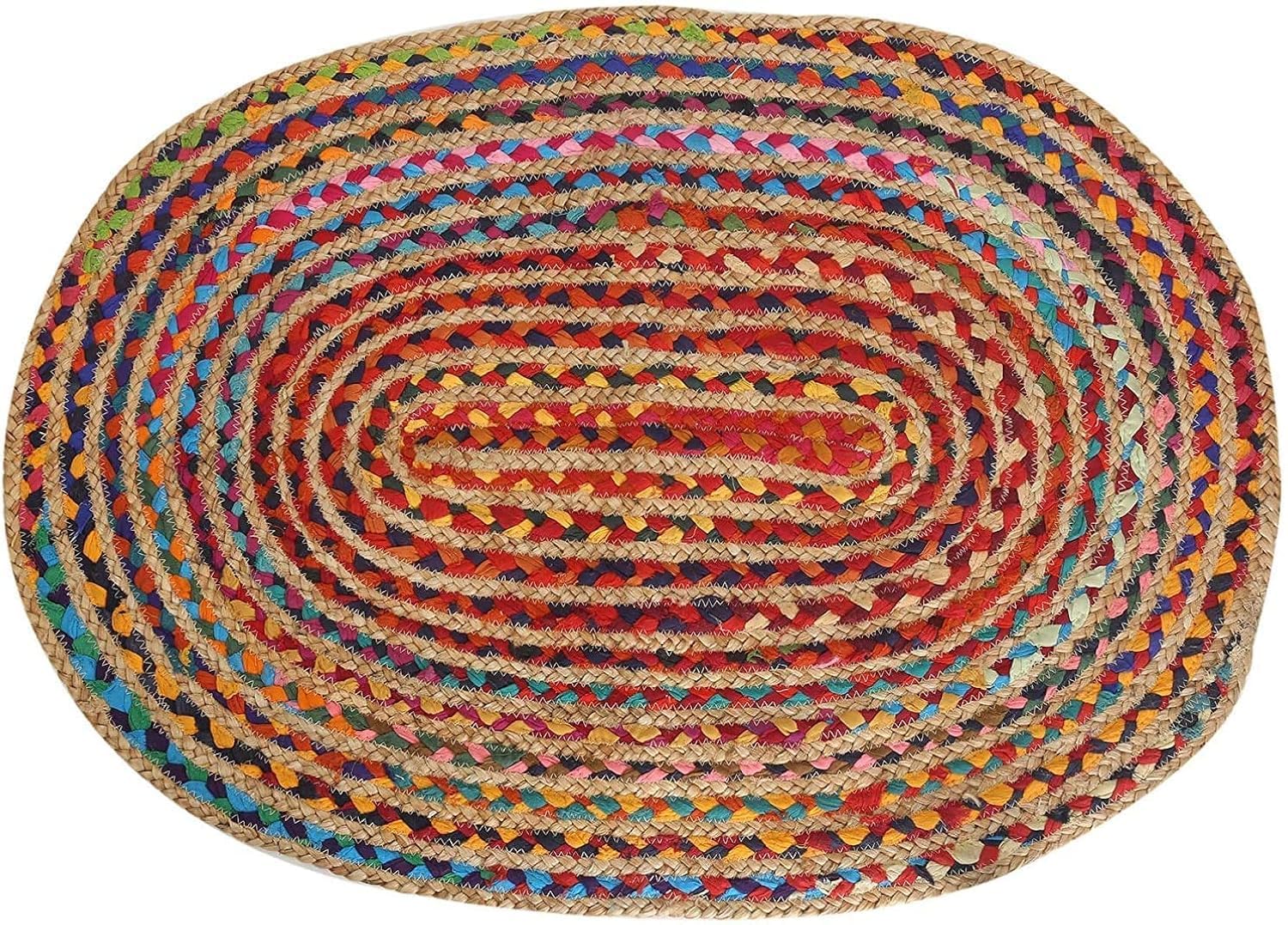 RAJRANG Multicolor Handwoven Braided Rag Rug - 5x8 ft Oval Reversible Boho Farmhouse Rug with Natural Jute & Pure Cotton - Perfect for Living Room, Bedroom & Home Decor - Adds Bohemian Charm to Any Space