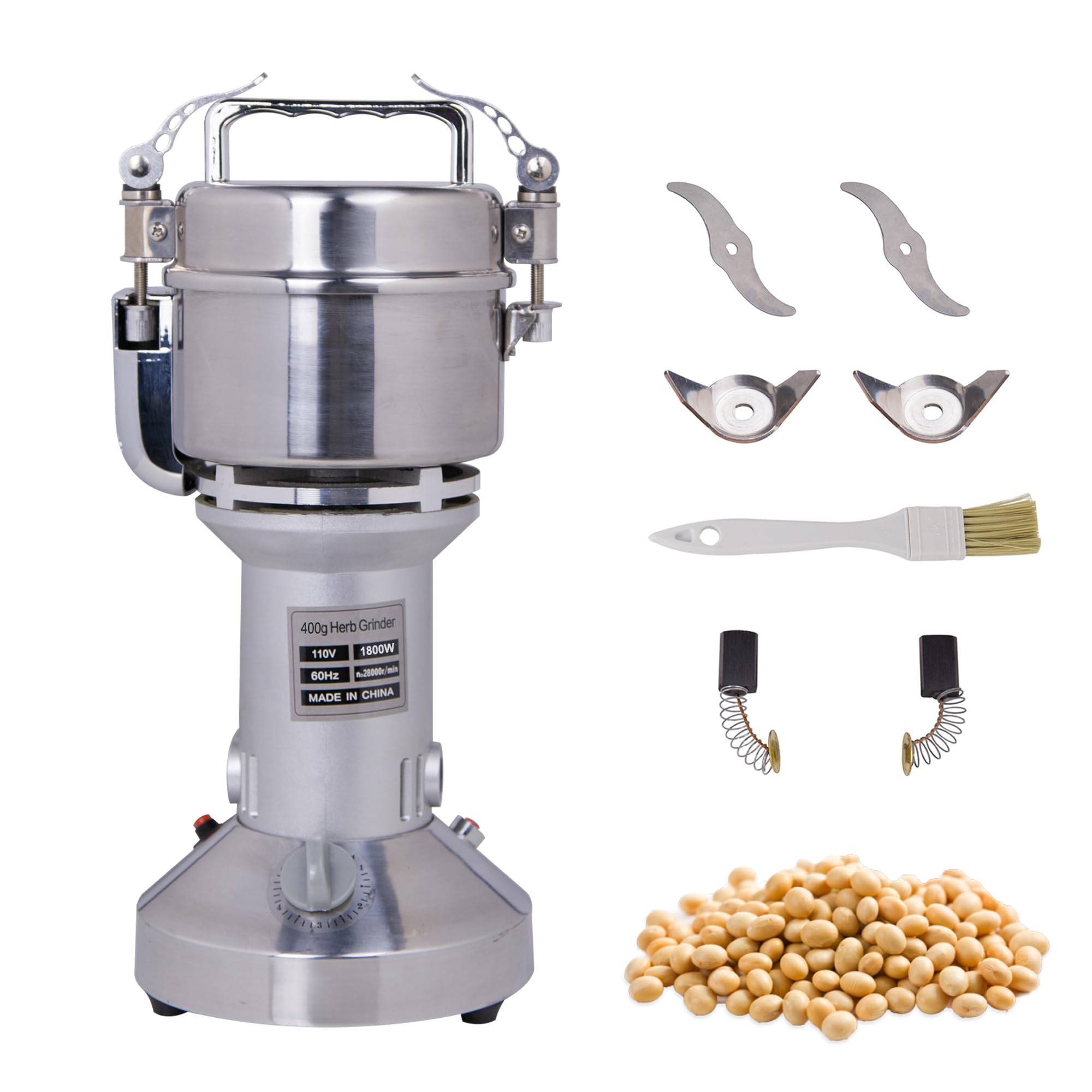 400g Electric Grain Grinder - 1800W High-Speed Stainless Steel Powder Mill for Coffee Beans, Spices & Herbs | Commercial & Home Use for Grinding Corn, Pepper & Dry Ingredients