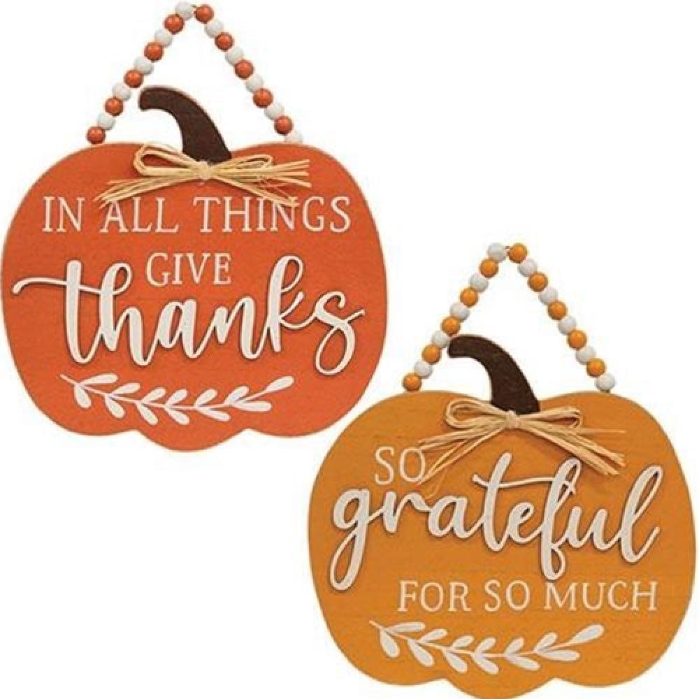 Handcrafted Beaded Pumpkin Wooden Signs - Set of 2 Fall Decorations for Home, Thanksgiving & Halloween Decor | Perfect for Front Door, Mantel & Seasonal Display