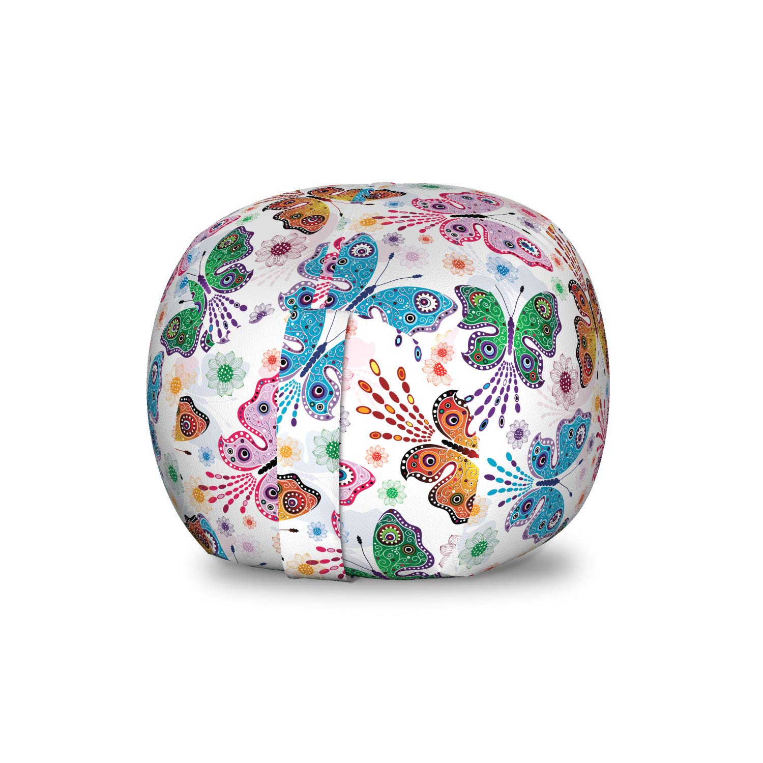 Ambesonne Butterfly Toy Storage Bag Chair - Vibrant Floral Butterfly Design, Washable Stuffed Animal Organizer, Small Multicolor Kids' Room Decor for Bedroom, Playroom & Nursery Organization