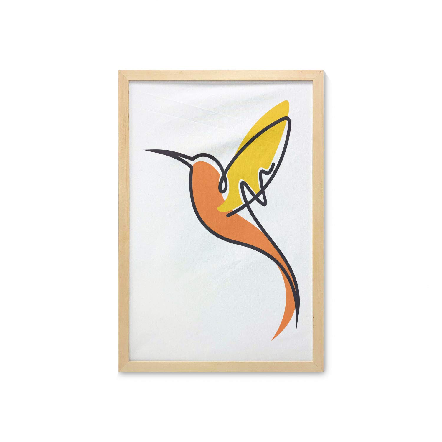 Ambesonne Hummingbird Wall Art with Frame - Abstract Sketch Bird Spreading Wings Printed Fabric Poster - 23