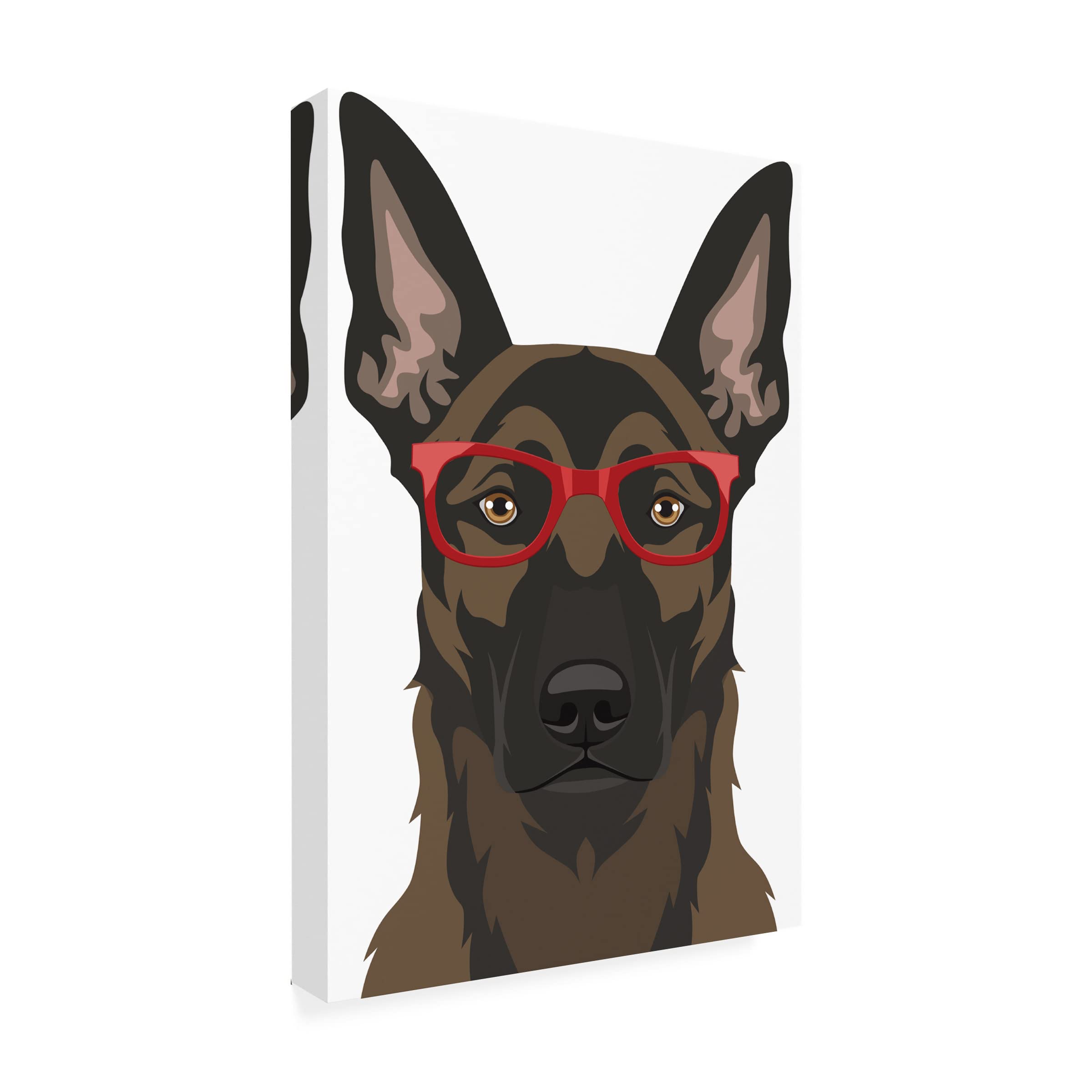 Belgian Malinois Wearing Hipster Glasses Canvas Wall Art - Premium Dog Portrait Painting for Pet Lovers - Perfect for Living Room, Bedroom & Office Decor