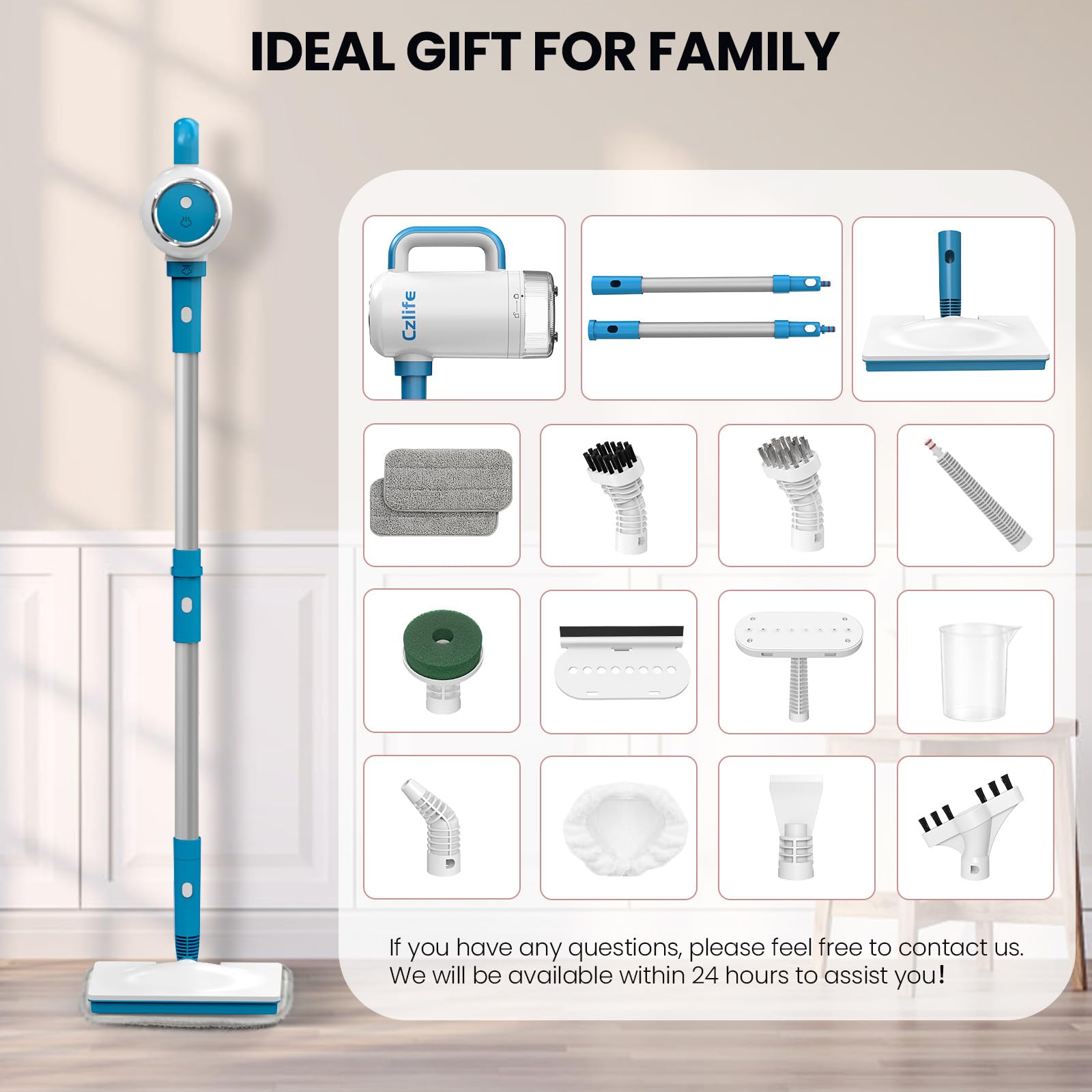 **Z7 Steam Mop for Floor Cleaning - 13-in-1 Multi-Surface Steam Cleaner for Tile, Grout, Hardwood, Laminate, Furniture, Couch, Clothes & Carpet | Corded Floor Steamer Machine (Blue) | Perfect for Home, Kitchen, Bathroom & Car Detailing**