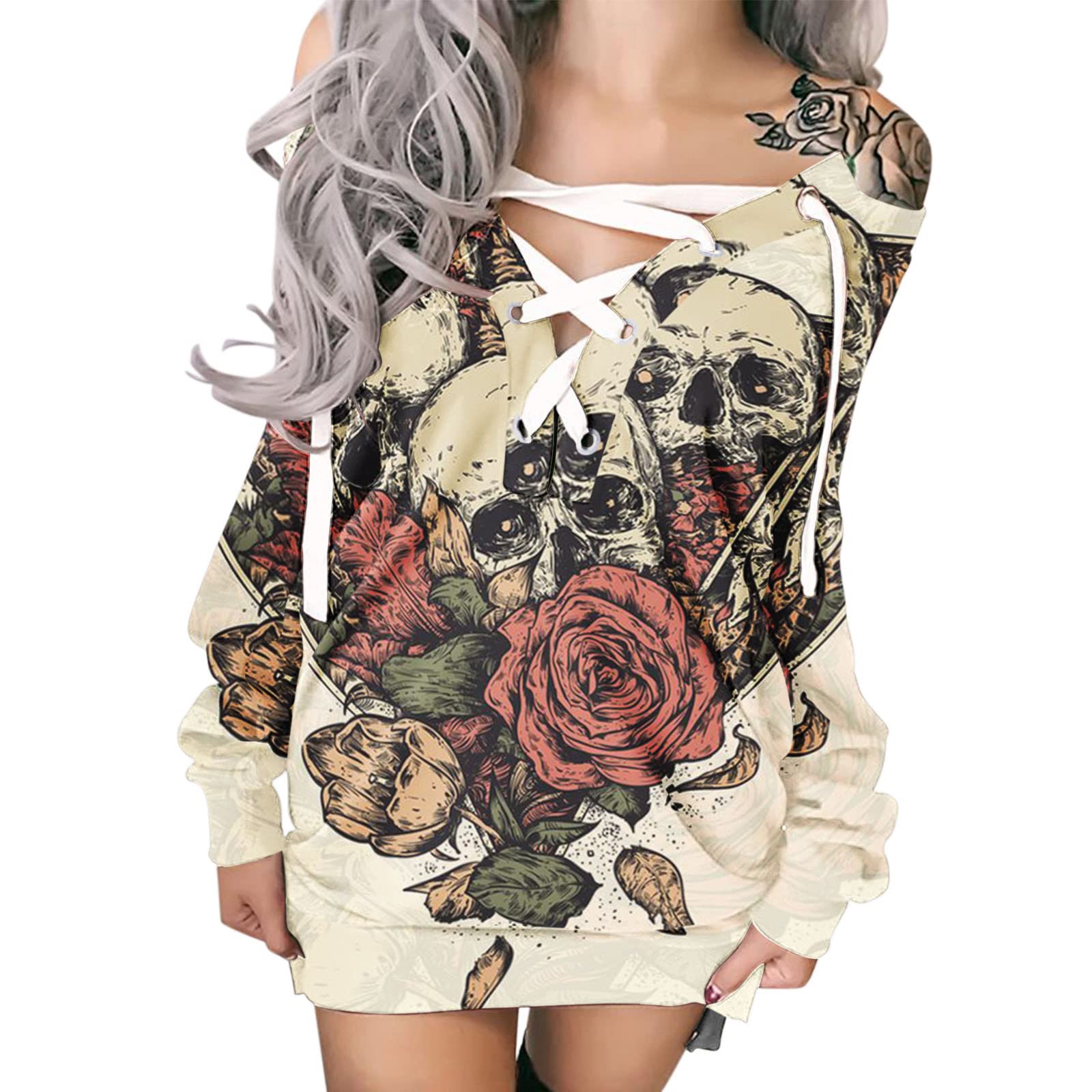 Women's Halloween Print Cute Shirt Dress - Sparkling Sweatshirt Dress for Party, Casual Wear & Festive Occasions