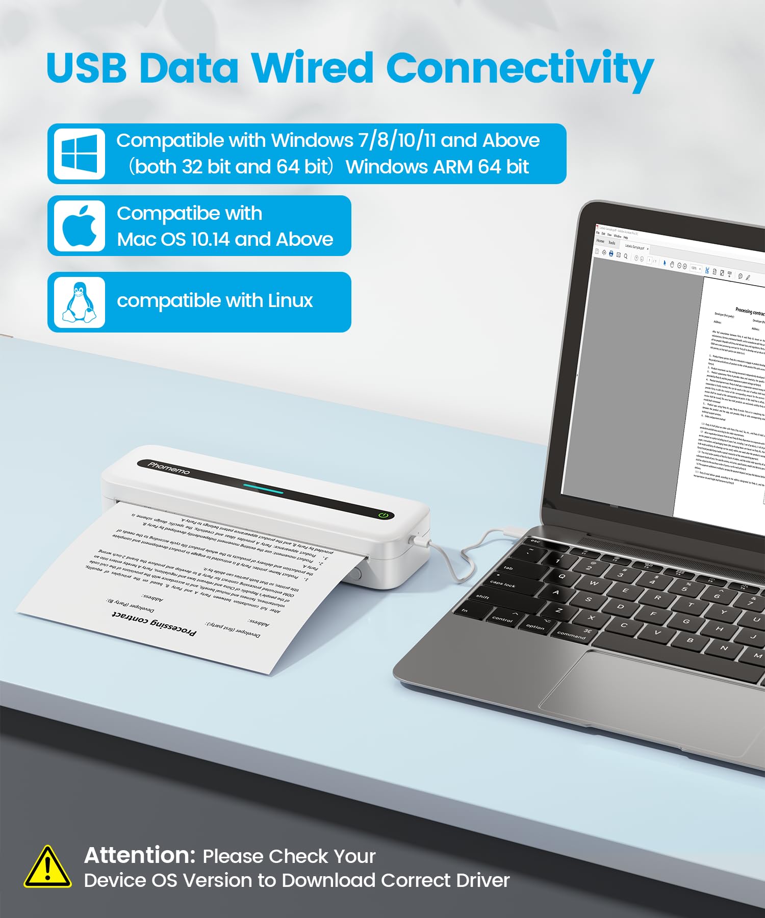 Phomemo M832 Wireless Portable Thermal Printer - Inkless Mini Printer for Travel, Business & Office Use | Compatible with iPhone, Android & Laptop | Print US Letter Size Receipts, Labels & Notes | Perfect for On-the-Go Printing, Home Office & School Projects