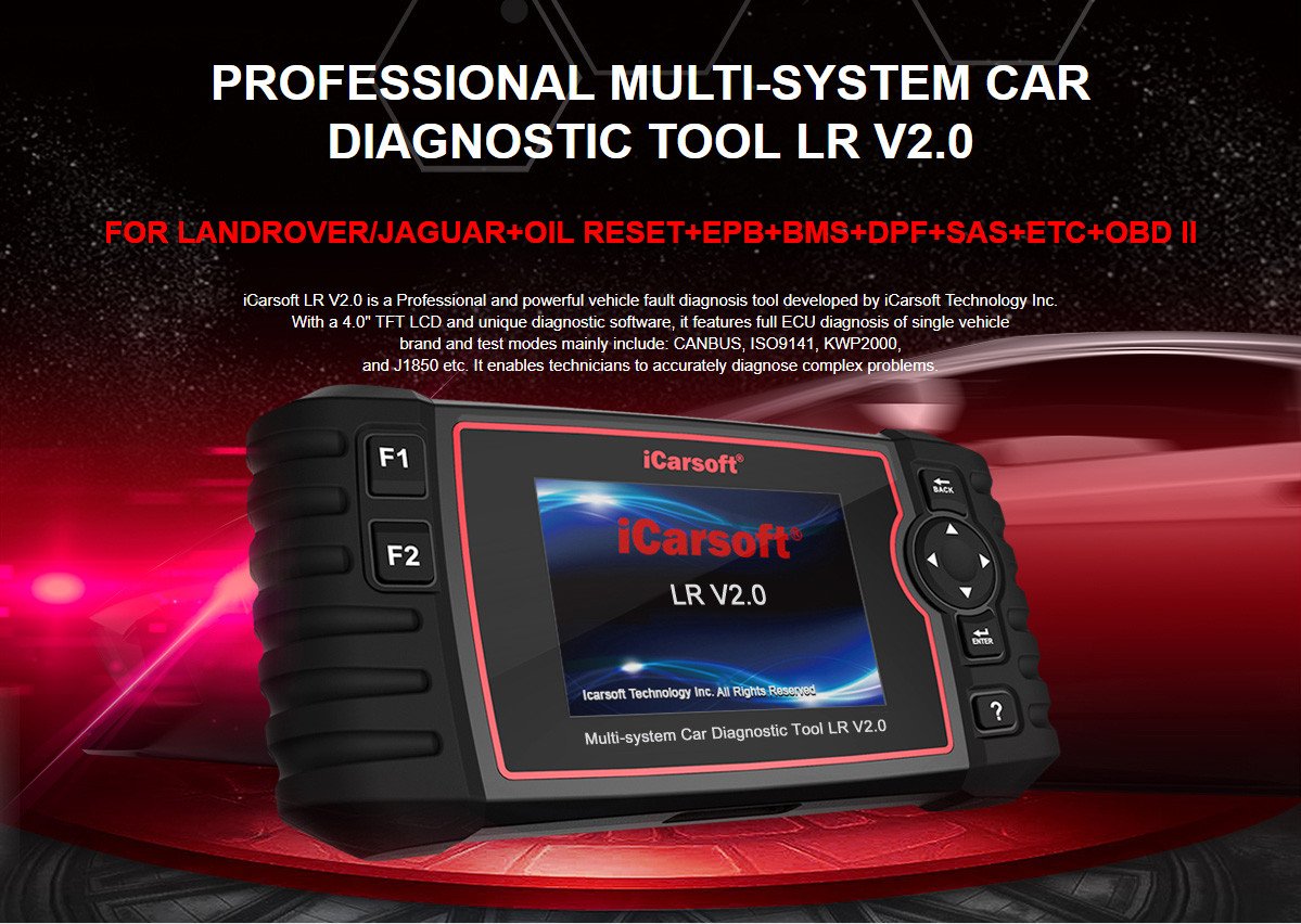 iCarsoft LR V2.0 Professional OBD2 Scanner - Land Rover & Jaguar Diagnostic Tool for ABS, SRS, Oil Reset - Works with Range Rover, Discovery, Evoque - Auto Repair & Maintenance Essential for DIY Mechanics & Shops