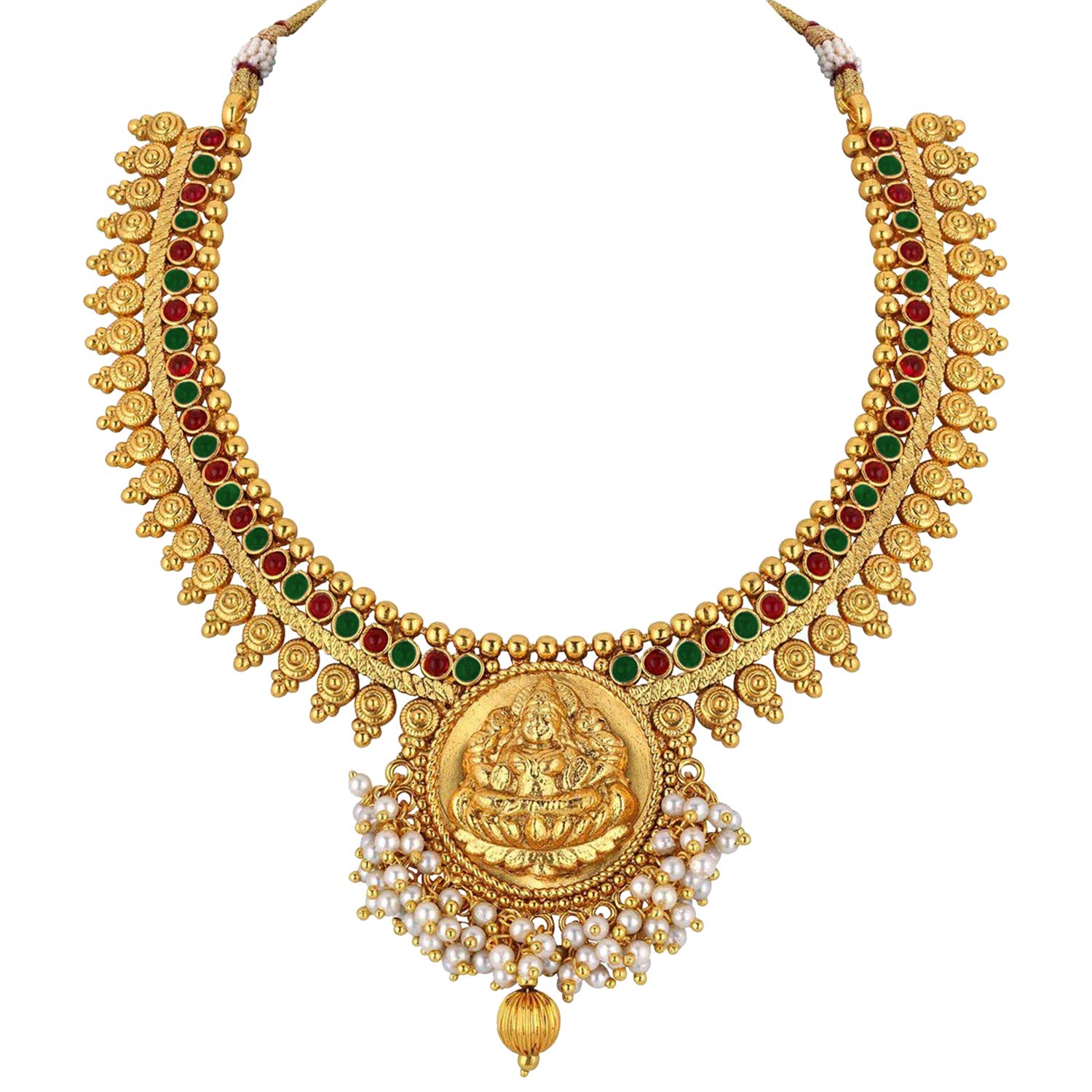 Authentic Indian Traditional Temple Necklace & Jhumka Dangle Earrings Set - Faux Stone Bollywood Jewelry for Women | Perfect for Weddings, Festivals & Special Occasions
