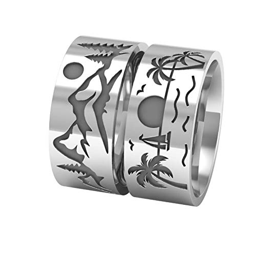 Mountain and Sea Couple Rings - Sterling Silver Matching Wedding Bands for Him & Her - Perfect for Anniversaries, Engagements and Romantic Gifts