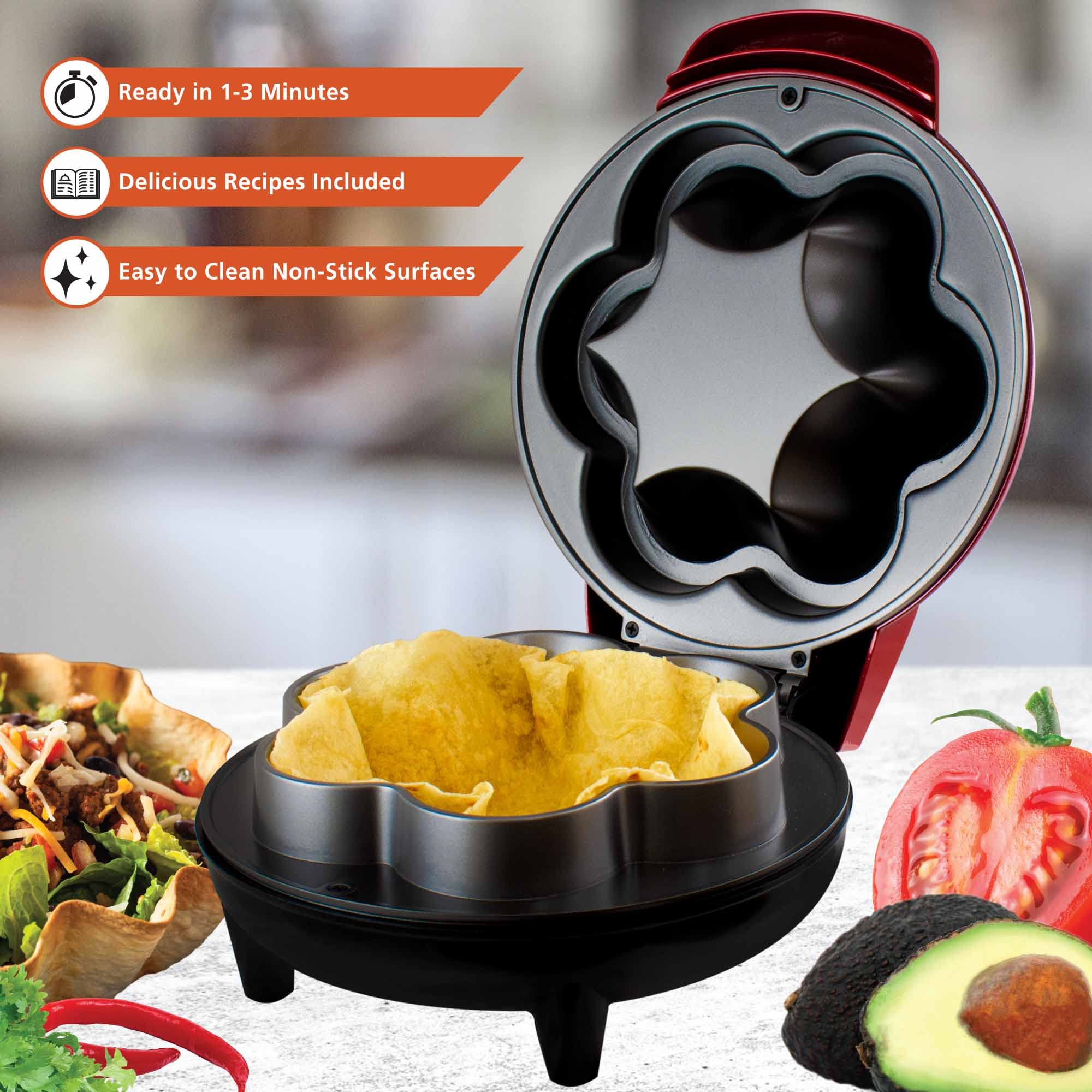 Brentwood TS-257R 750W Electric Taco Bowl Maker - Red | Fast & Easy Taco Shells for Parties, Nachos & Mexican Food Night | Commercial & Home Kitchen Use