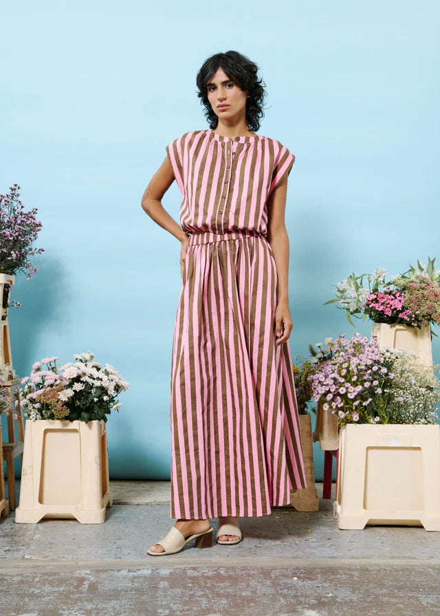 Noalig Maxi Skirt for Women - Flowy Long Skirt with Elastic Waist in Pink & Brown Colors | Perfect for Beach, Vacation, and Summer Outfits