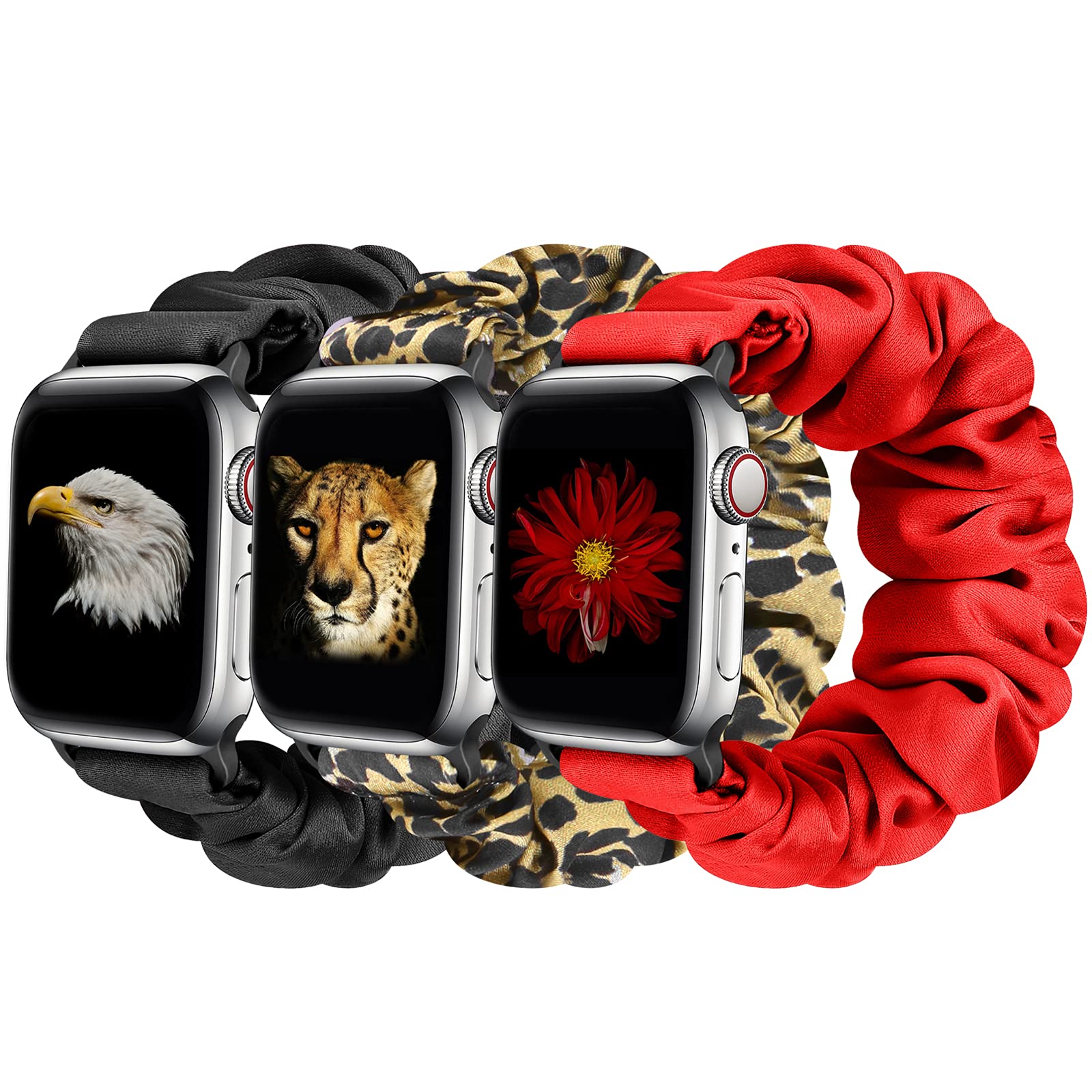 Tiptops 3 Pack Apple Watch Bands 38mm-49mm - Soft Printed Fabric Scrunchies Wristbands for Women - Compatible with iWatch Ultra 2, Series 10/9/8/7/6/5/4/3/2/1/SE - Perfect for Workouts, Yoga & Everyday Fashion