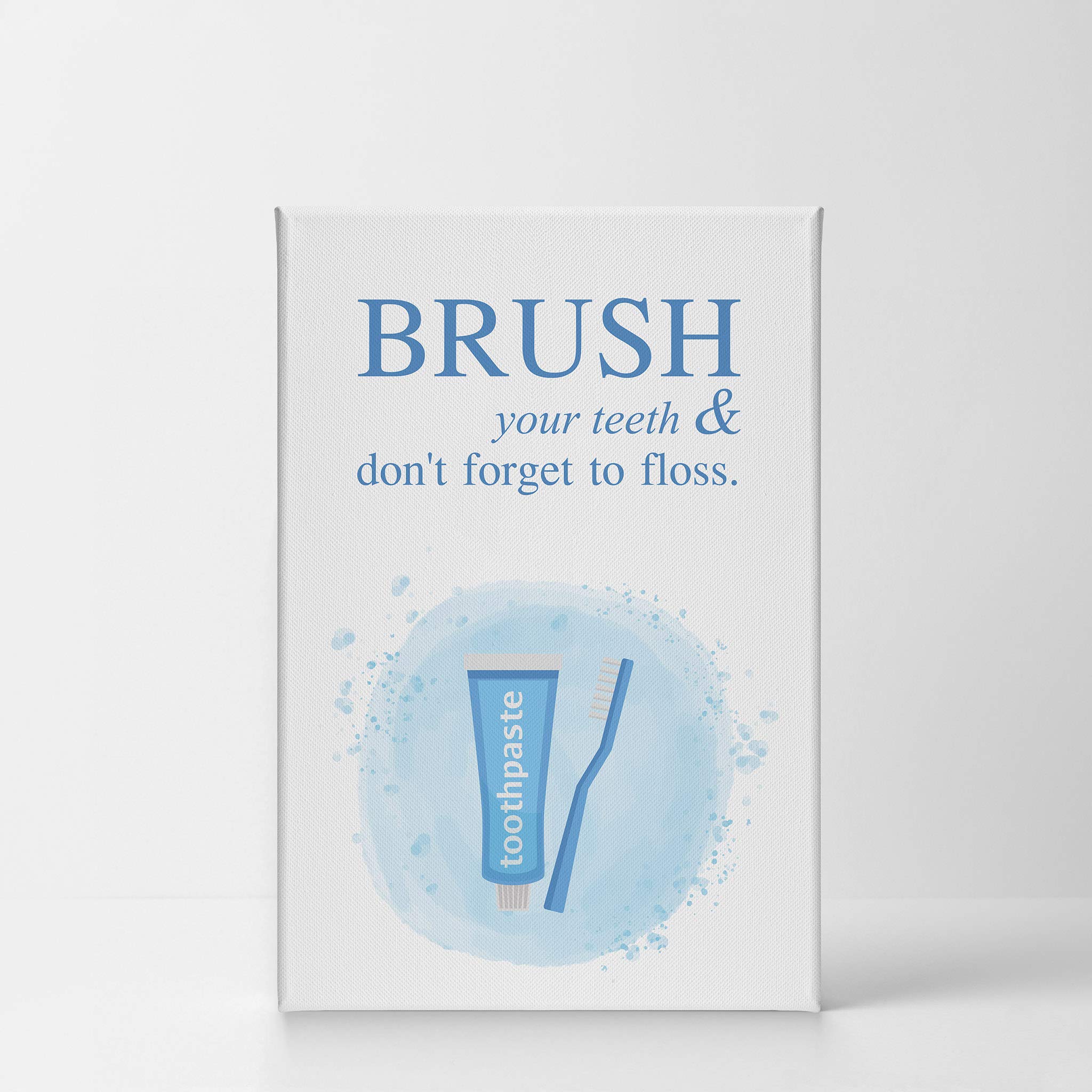 Smile Art Design 'Brush Your Teeth & Don't Forget to Floss' Funny Bathroom Canvas Print - 36x24 Inch Ready to Hang Wall Decor for Kids Bathroom, Nursery & Home - Made in USA | Perfect for Bathroom Humor & Dental Hygiene Reminder