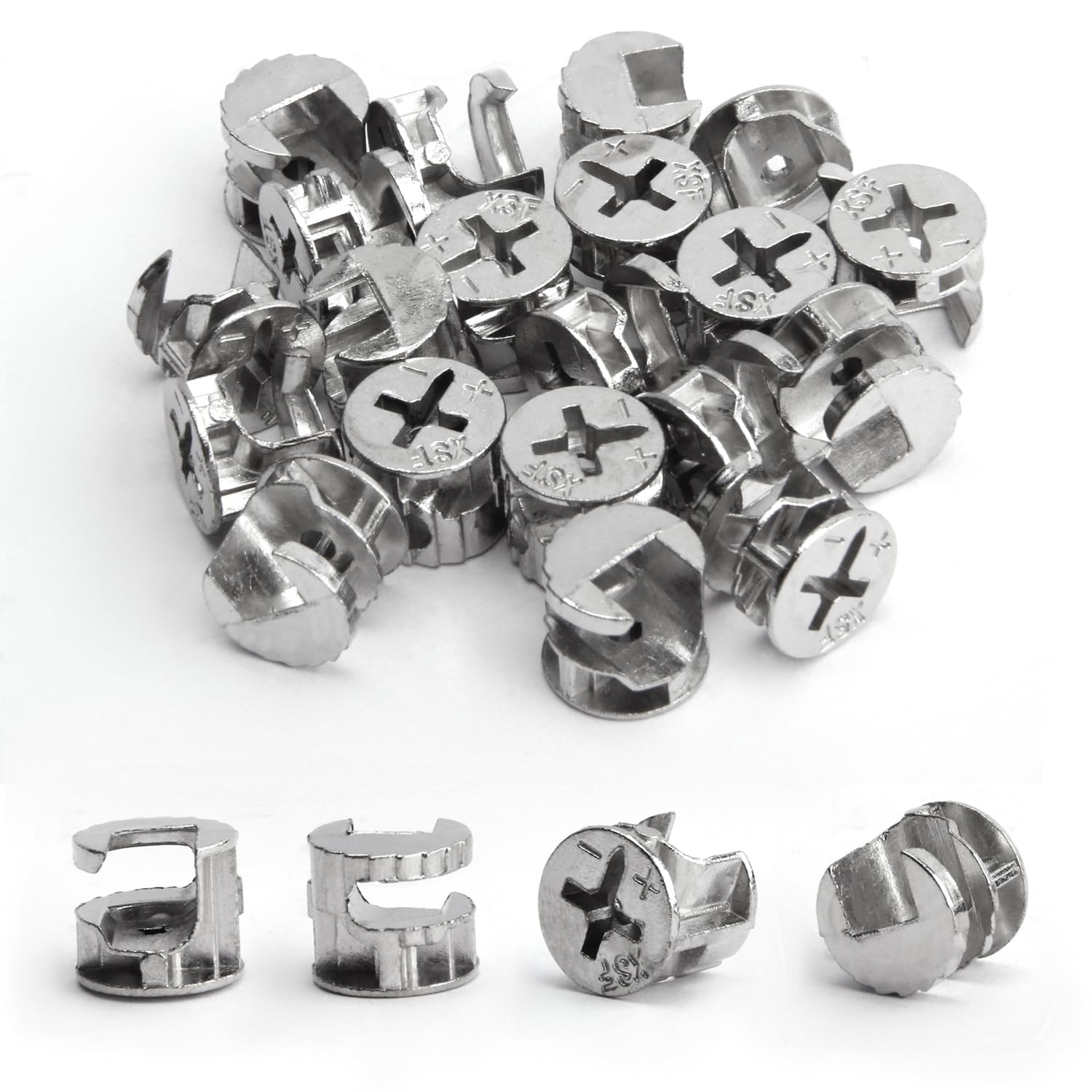 MroMax 12x10mm Silver Furniture Cam Lock Nut Connectors - 20pcs for Cabinet, Drawer, Dresser & Wardrobe Assembly | Secure Panel Fittings for DIY Home Furniture Projects