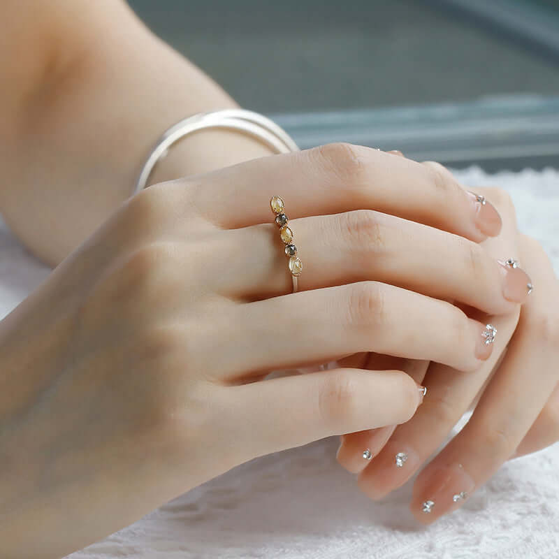 Exquisite Citrine Bar Shape Five Birthstones Ring for Women | Elegant Birthstone Jewelry Gift for Birthday, Anniversary & Special Occasions | TB2368