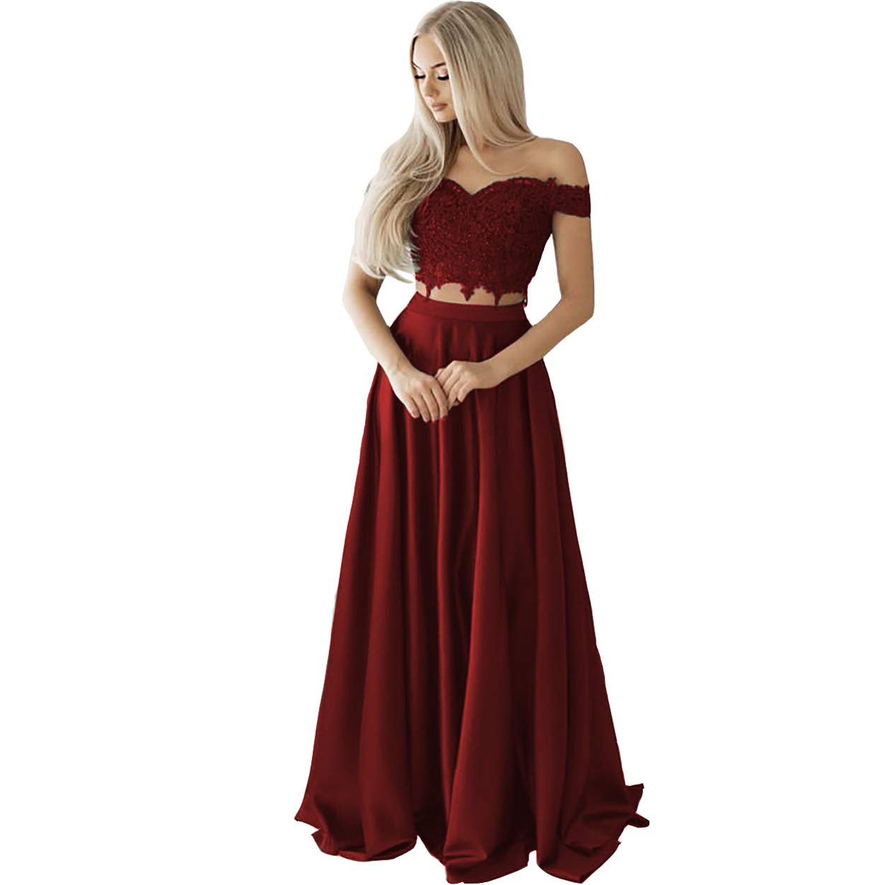 IVYPRECIOUS Women's Elegant Lace Beaded Prom Dresses 2-Piece Long Formal Party Gown for Homecoming, Evening Gala & Special Occasions