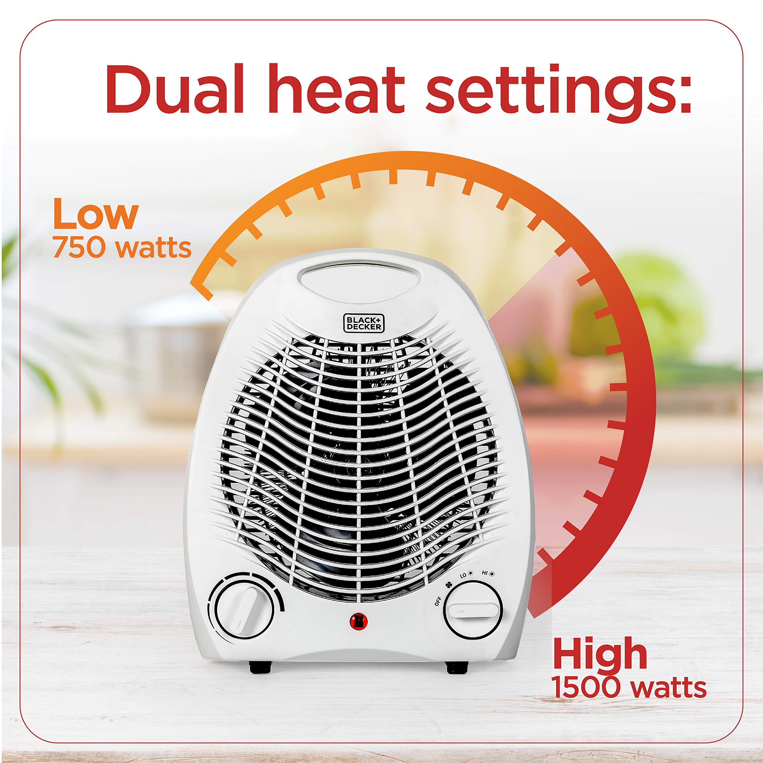 BLACK+DECKER Portable Space Heater for Office & Home - 3 Heat Settings, Adjustable Thermostat, Compact Personal Heater (Black/White) - Perfect for Desk, Bedroom & Small Spaces Warmth